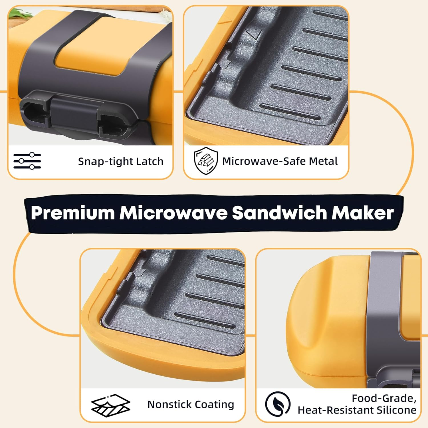 Mico Dingker Microwave Sandwich Maker, Microwave Toastie Maker, Snack Maker & Panini Press, Microwavable Metal, Removable Non-Stick Plates Silicone Microwavable Cookware, Heatwave Technology, Orange
