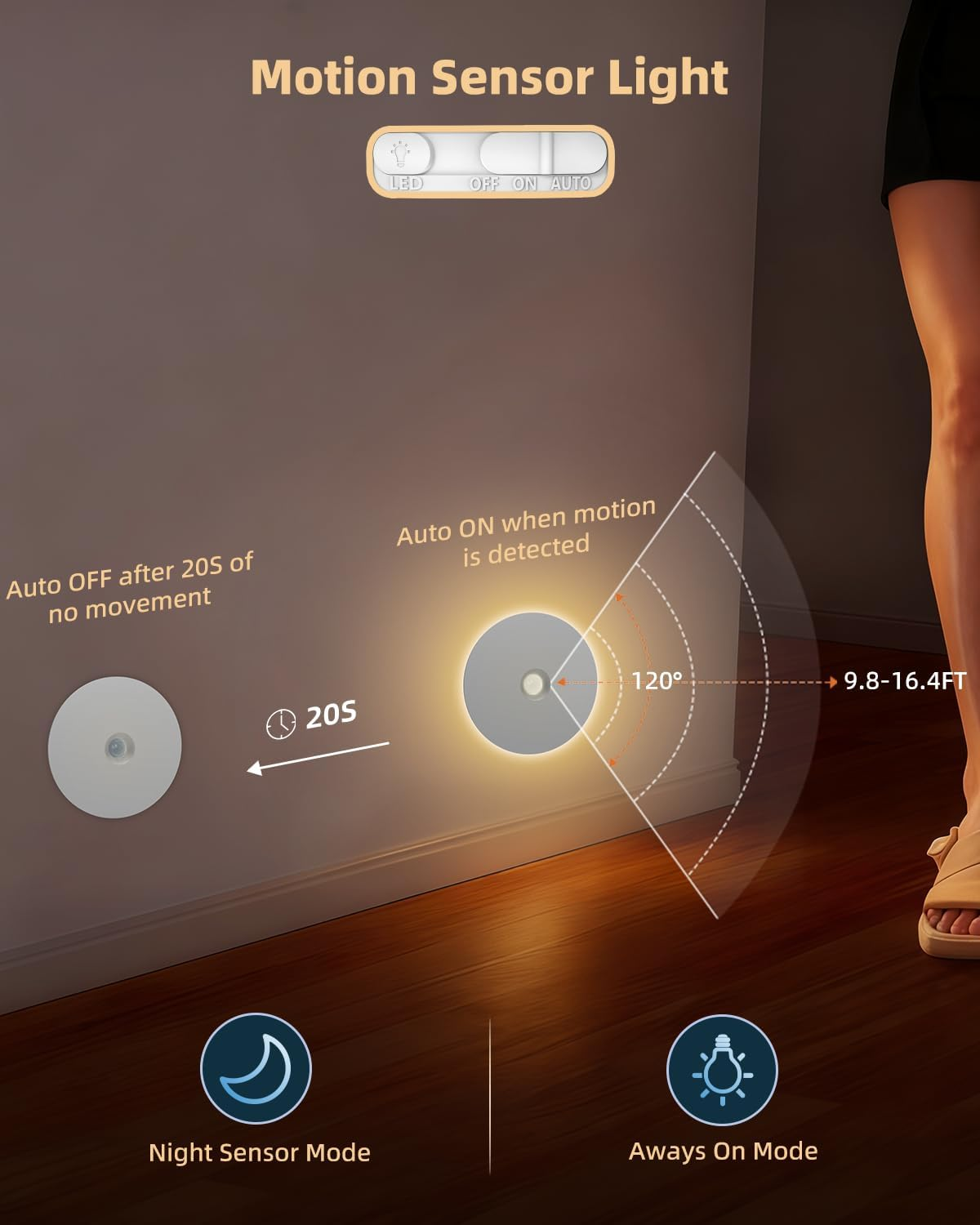 Yiliaw Motion Sensor Night Light, Rechargeable Stair Lights Indoor, Warm White with Wireless Magnetic Mount, Adjustable Brightness & 3 Color Temps for Hallway, Stairway, Bathroom, Closet (2 Pack)