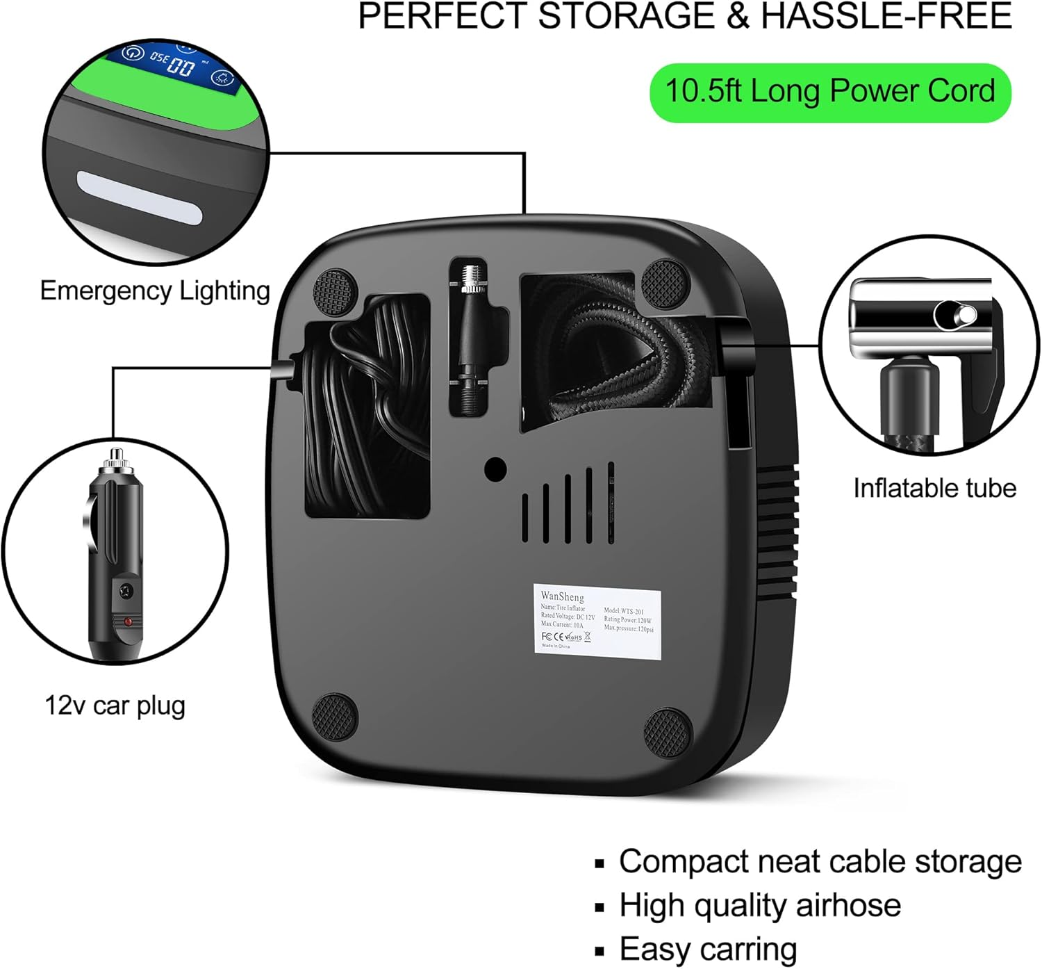 Tire Inflator Portable Air Compressor,Air Pump for Car Tires with Digital Display, Led Light, Auto Shut off Function,Suitable for Cars, Motorcycles, Bicycles, Balls, Kayaks,Etc. (Green & Black) image number 3