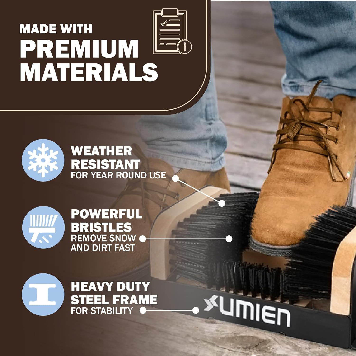 Umien Boot Scraper Brush Outdoor - Deluxe Folding Boot Cleaner Scrubber Indoor and Outdoor Use - Easy to Use for Children & Adults - New 2022 Design (Boot Scraper with Flaps)