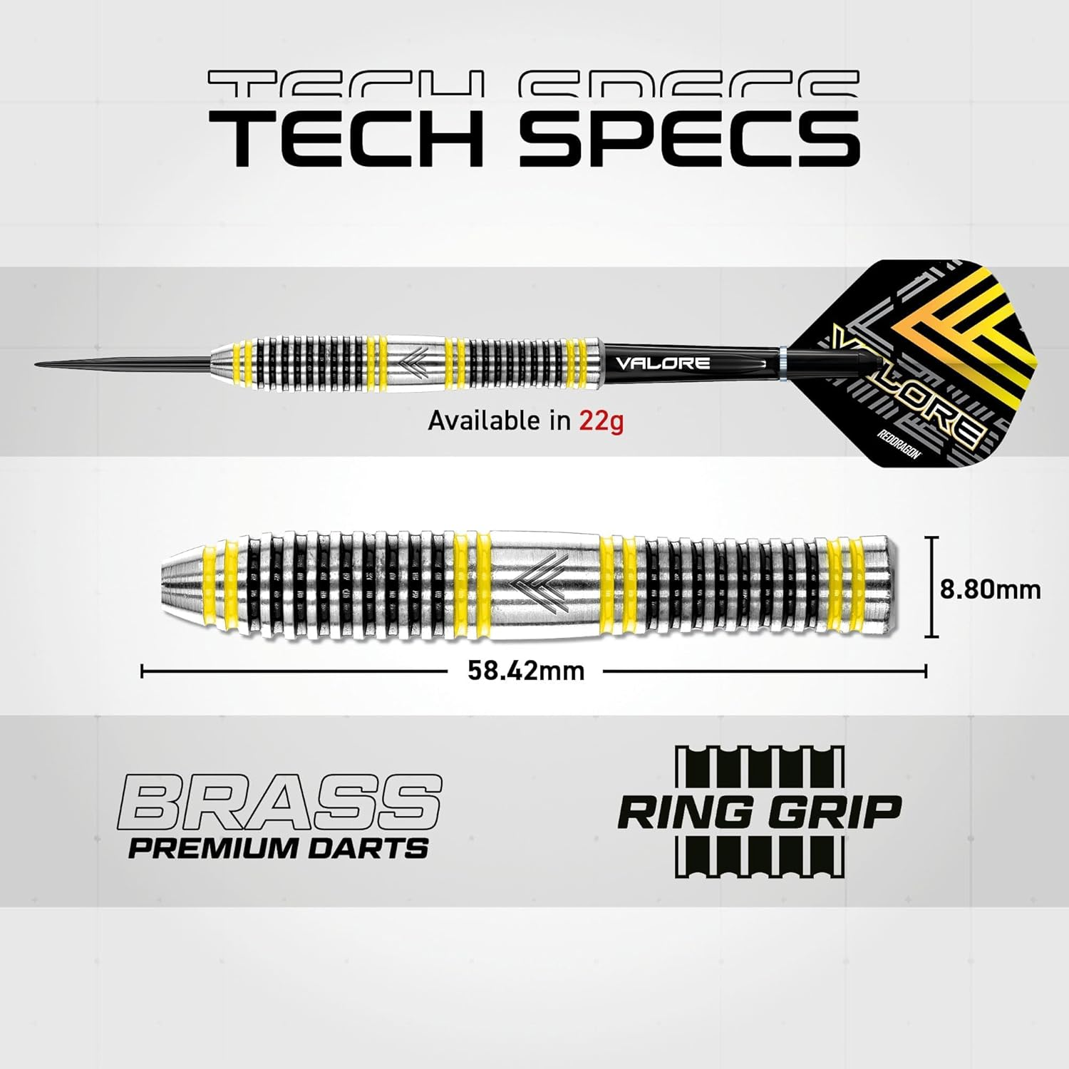 RED DRAGON Valore 22G Brass Steel Tip Darts Set with Dart Flights and Dart Shafts (Stems) Including Darts Wallet image number 5