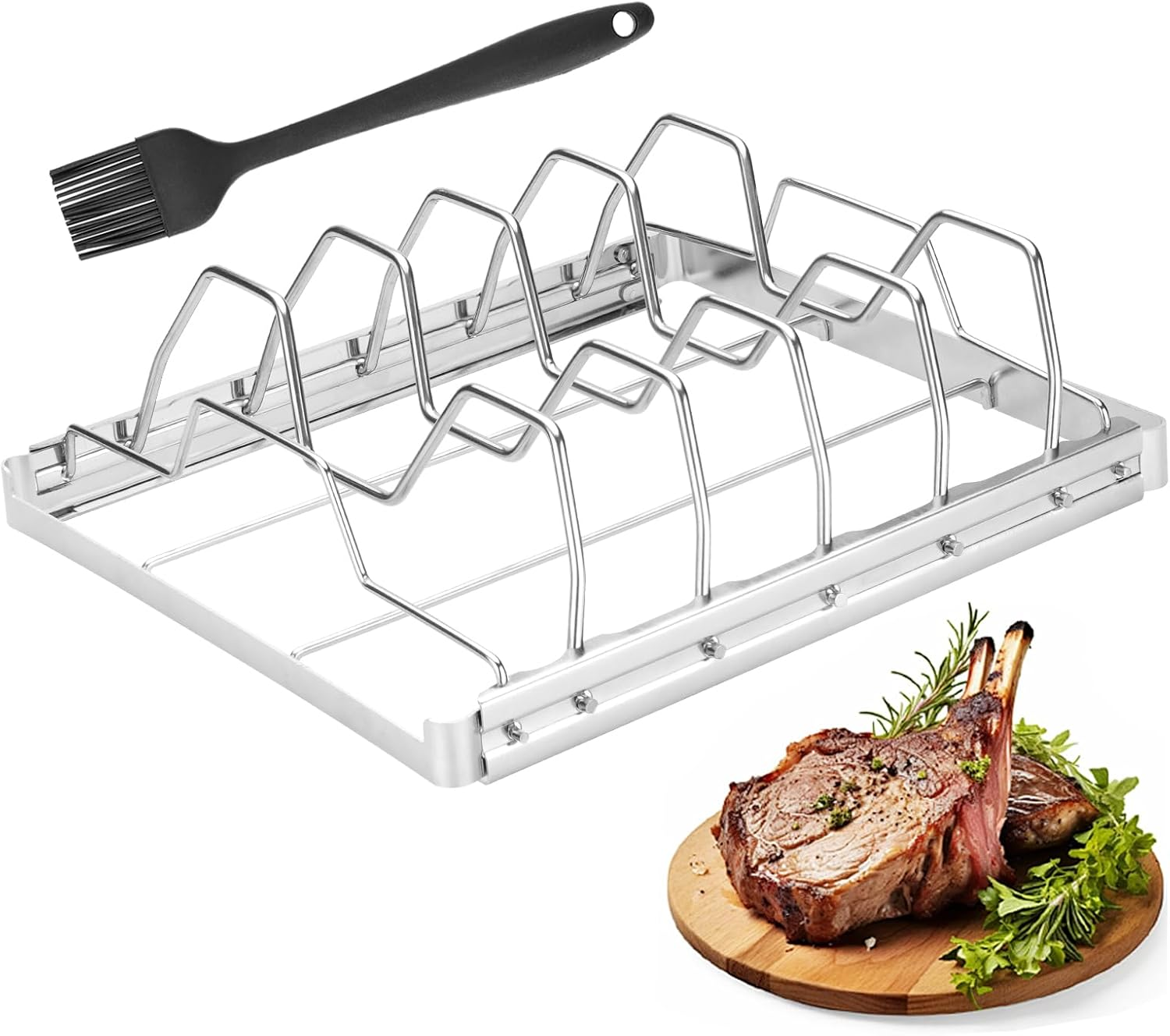 Rib Rack for Smoking, Stainless Steel 4 Slots Rib Racks for Grilling, Foldable Roasting Rack Easy to Use and Clean, Premium Durable Rib Rack Smoker Accessories (1 PCS)