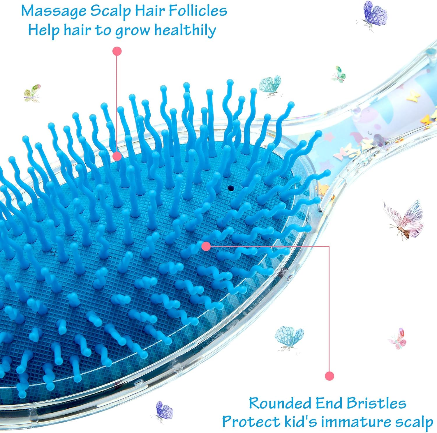 2 Pieces Kids Wet Hair Brush Confetti Glitter Detangler Set Soft Bristles Massage Brush for Baby Kids Girls Christmas Holiday Presents(Rabbit and Unicorn) image number 3