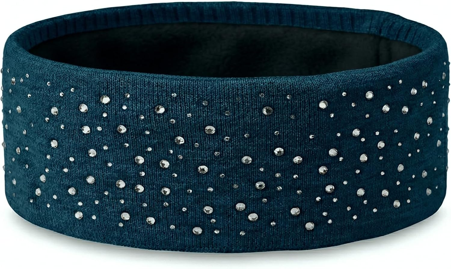 Stylebreaker Women'S Winter Headband with Rhinestones and Fleece Lining Warm Elastic Fine Knit Headband Lined Glitter Headband for Cold Days, Colour: Petrol Blue