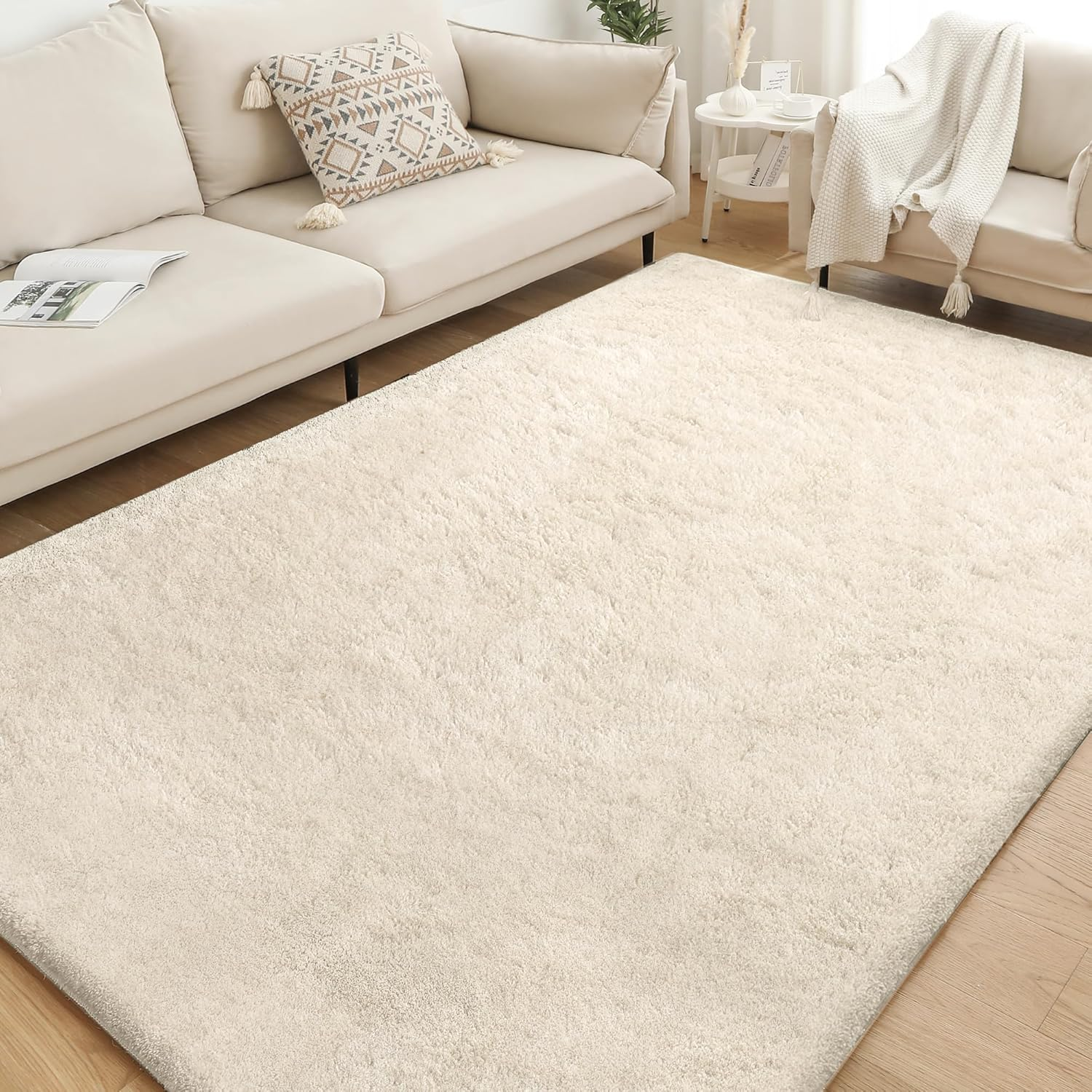 Soft Indoor Modern Shag Area Rug for Living Room Fluffy Rugs Anti-Skid Shaggy Rug Nursery/Dining Room/Home/Bedroom/Office Carpet Ultra Soft Floor Rug(Warm Sand, 61X91Cm) image number 7