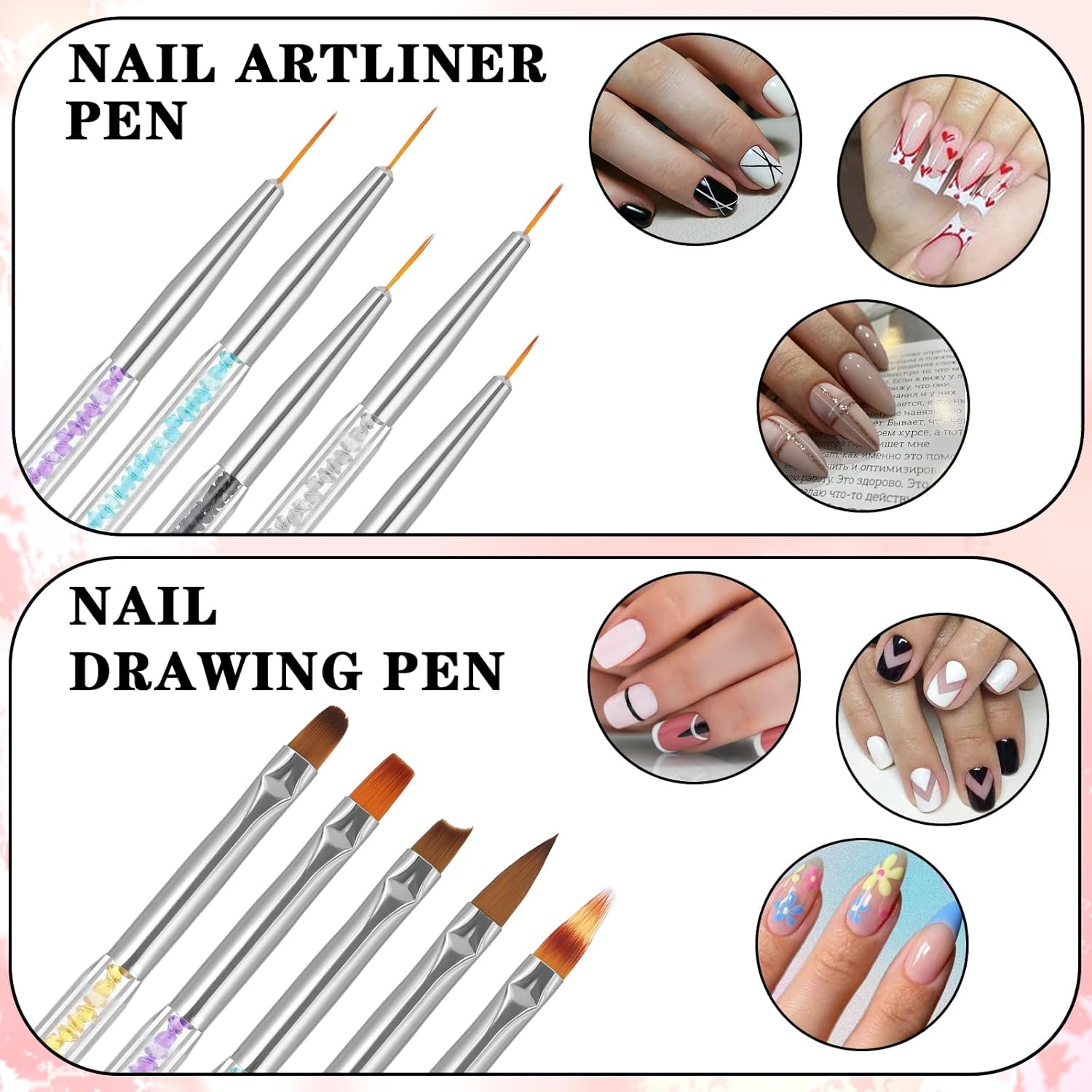 Double End Nail Brush, 10 Pieces Nail Design Brushes for Gel Nails, Acrylic Nail Brush Set with Nail Liner Brush and Dotting Painting Line Pen Nail Art Dotting Tools Professional Manicure Tool Set image number 6