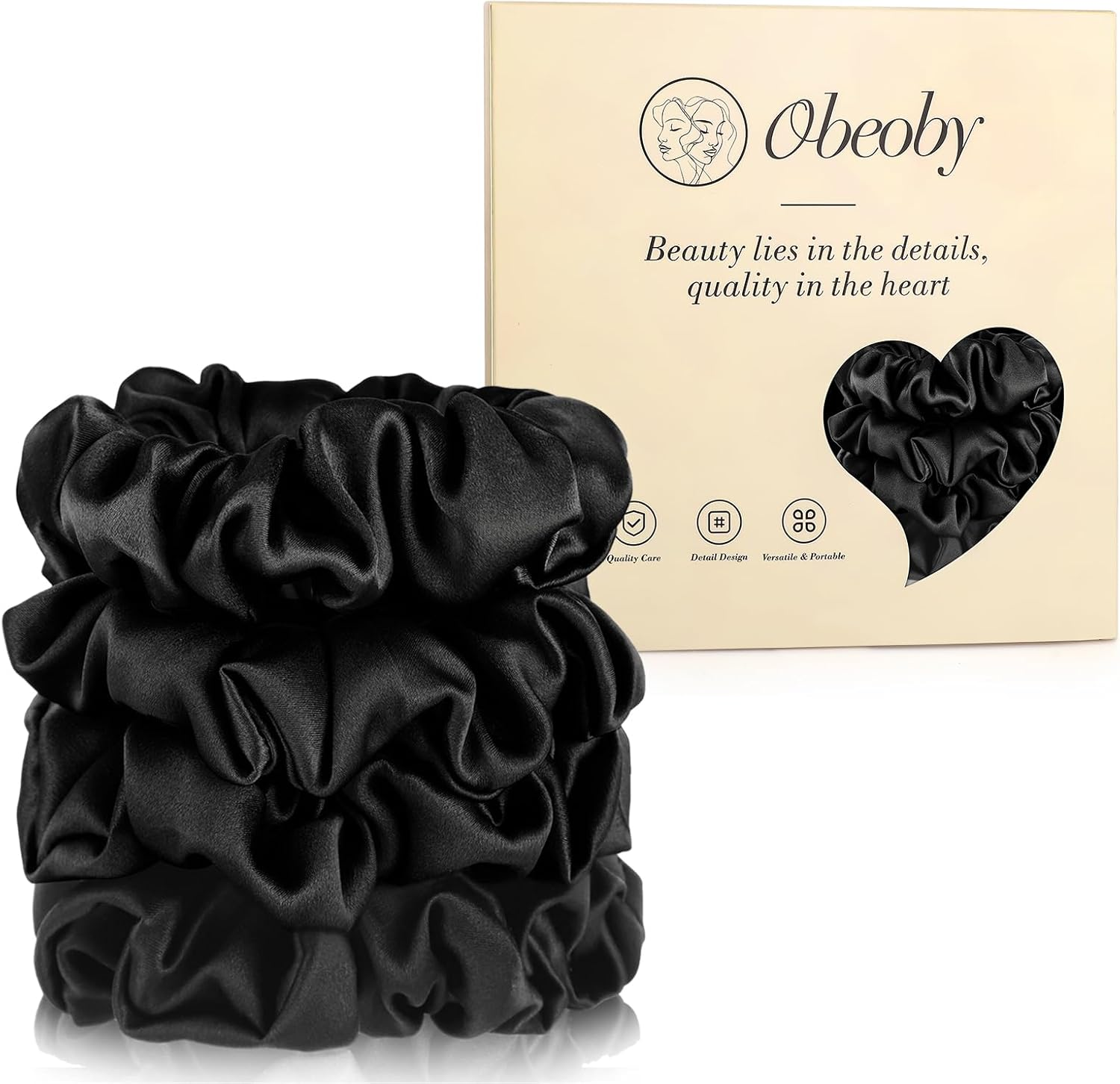 4 Pack 100% Mulberry Silk Scrunchies, Soft Silk Hair Ties for Hair No Damag Scrunchies for Women Girls Gifts