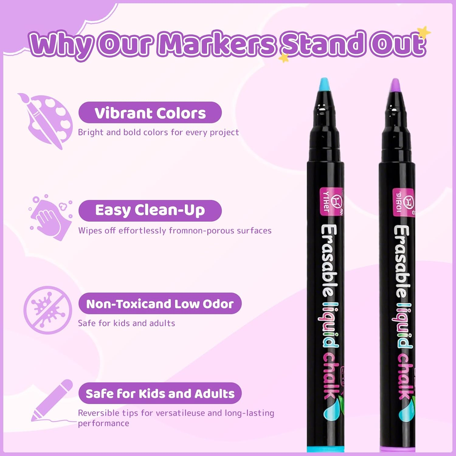 Dawntress Liquid Chalk Markers Pen for Blackboards, 12PCS Dry Erase Marker Pens for Glass & Chalkboards, Fine Tip Erasable Markers Chalk Pens for Windows, Signs, Menu Boards, DIY Drawing, Mirrors image number 1