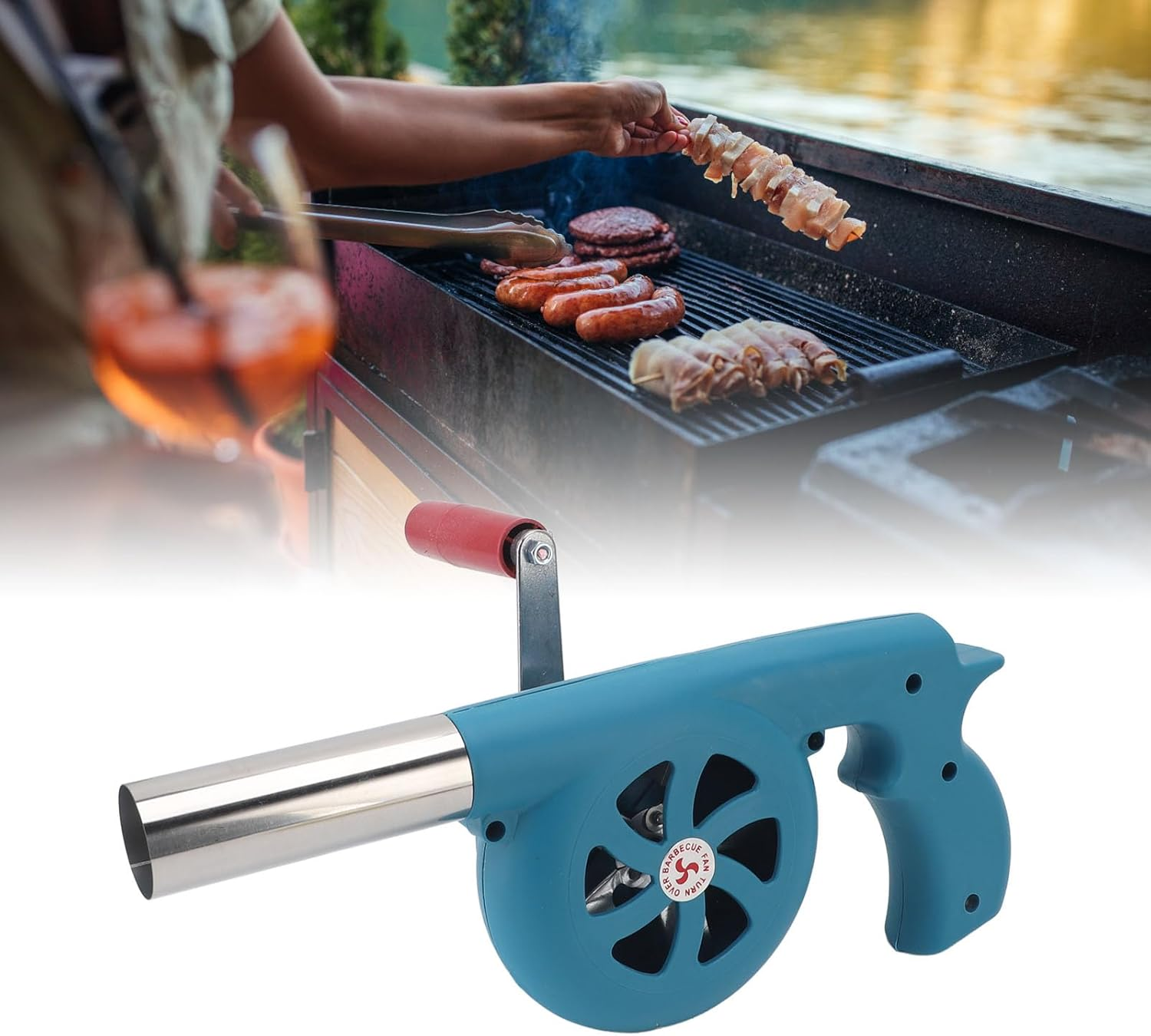 Hand Crank BBQ Fan, Increase Firepower, Easy Operation, Portable Barbeque Air Blower for Outdoor Camping and Barbecuing (Blue) image number 6
