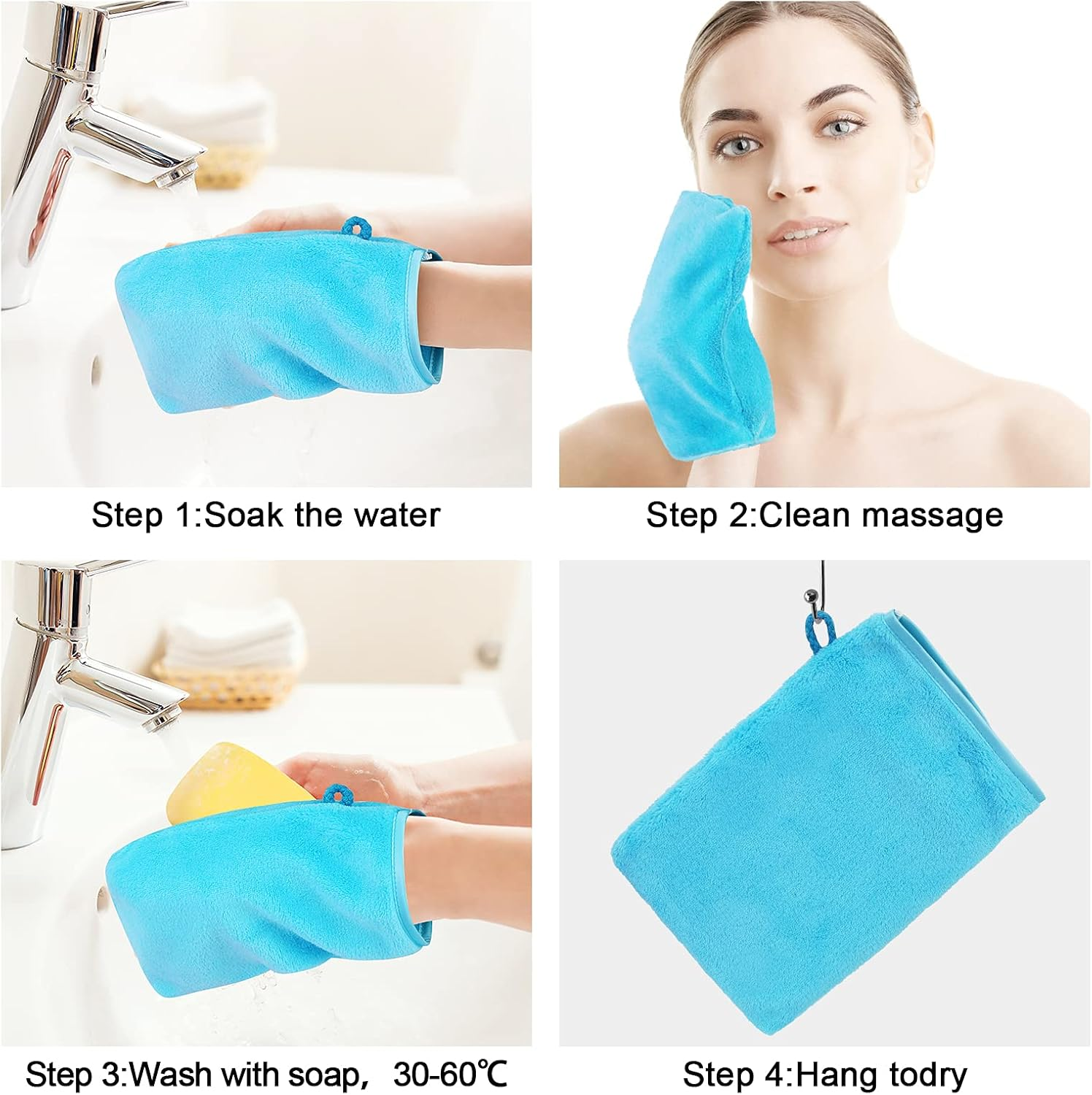PHOGARY 10 PCS Microfiber Body Wash Mitts, Flannel Soft Face Mitten, Bath Spa Cloth, Reusable Makeup Remover Mitt Gloves, European Style Wash Cloth,6&times;8Inch, 5 Colors - 10 Colors image number 6