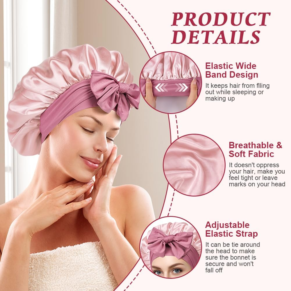 ACWOO Satin Bonnet, Soft Silk Night Hair Cap for Sleeping, Women & Girls, Black, One Size, Adjustable, Contemporary Style, Multi-Function image number 1