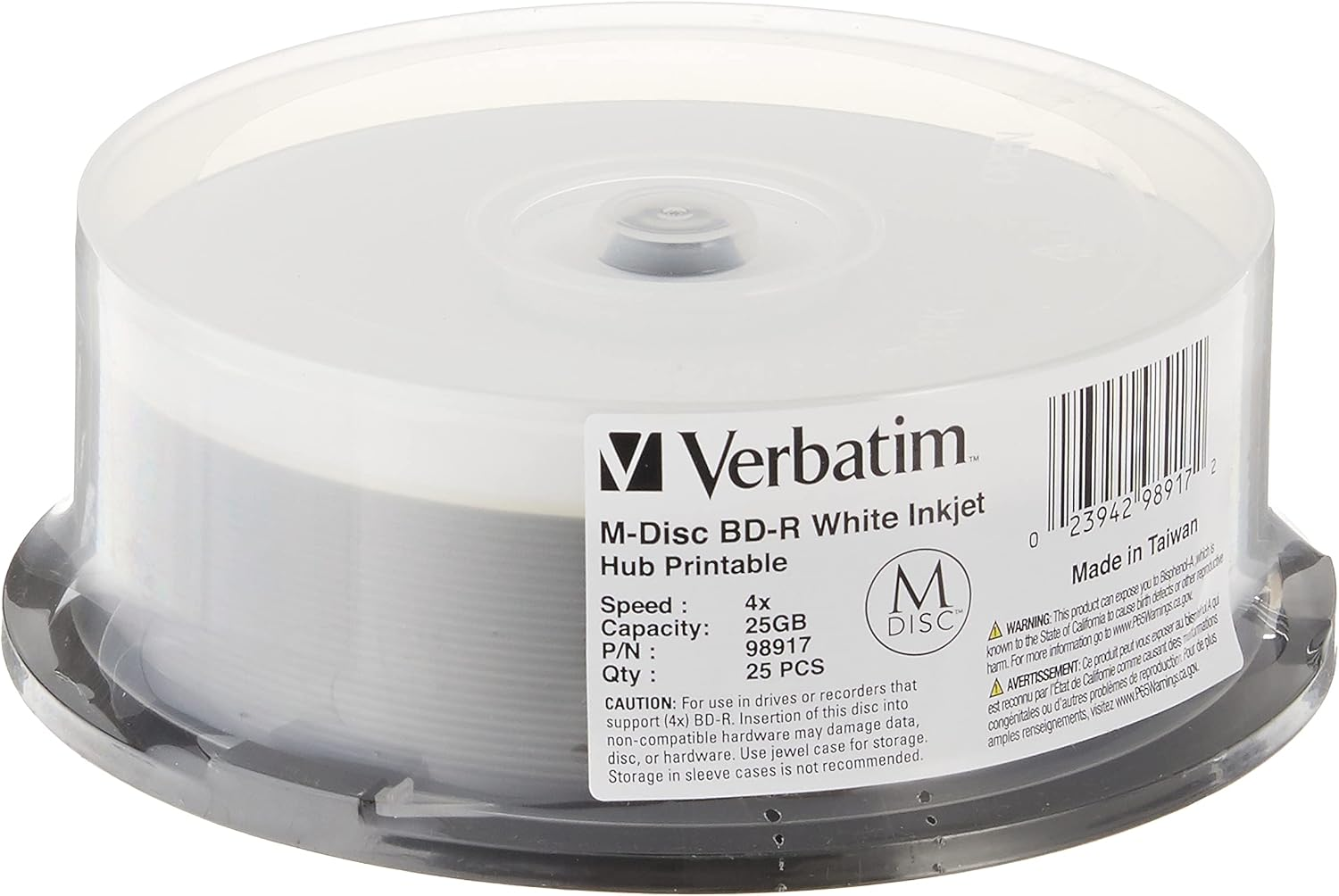 Verbatim M DISC BDXL 100GB 4X White Inkjet Hub Printable - 25Pk Spindle (98915) image number 4