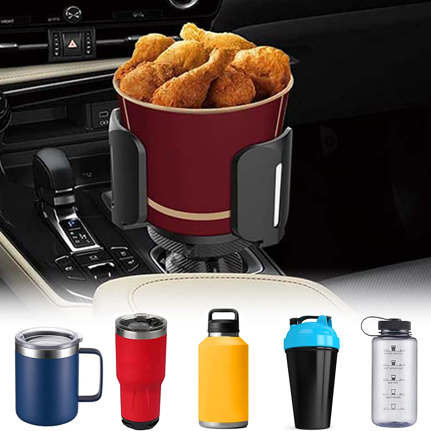 Car Cup Holder Expander, Expanding Large Cup Holder Adapter with Adjustable Base Stable Car Accessories Vehicles Drink Extender for 2.76 to 5.51" Cup/Bottle image number 1