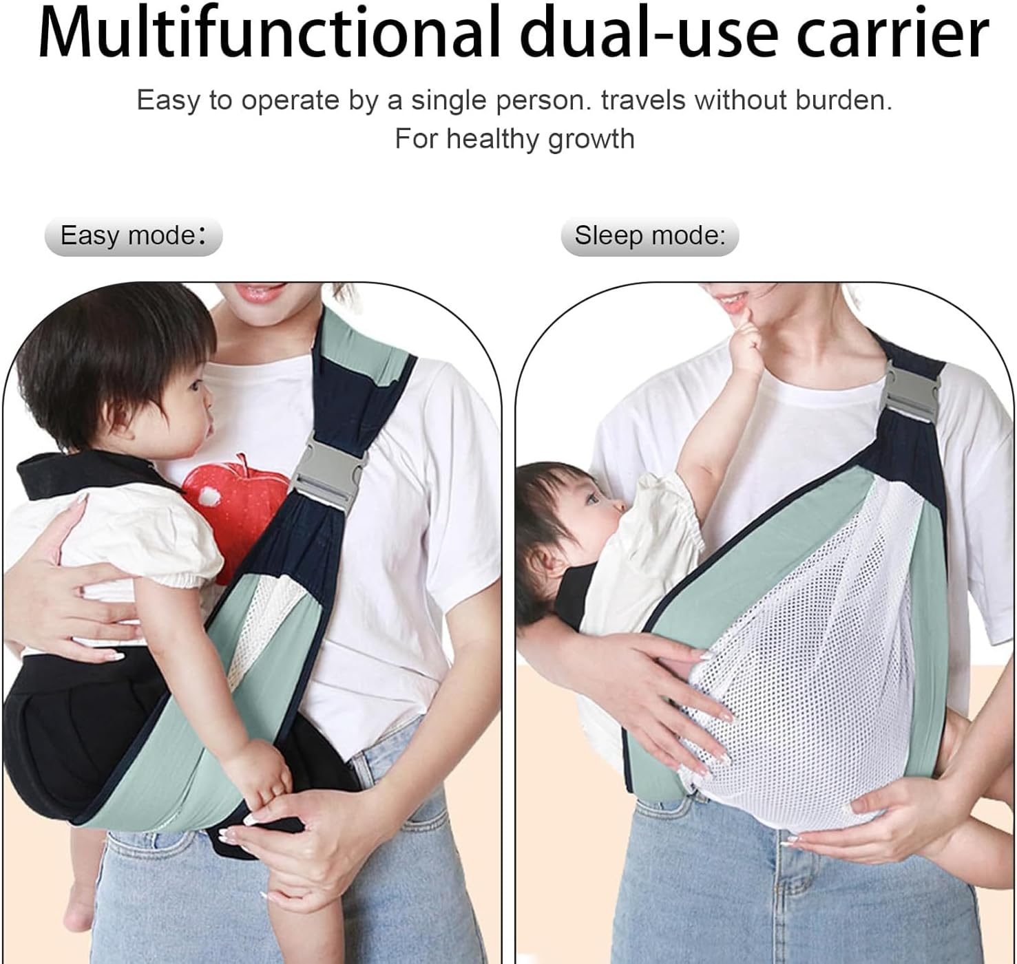 Baby Carrier Newborn to Toddler, Adjustable Baby Wrap Carrier 25-55 Lbs with Soft Padded Straps, Lightweight Mesh Baby Wrap for Travel - 1 Piece, Green image number 2