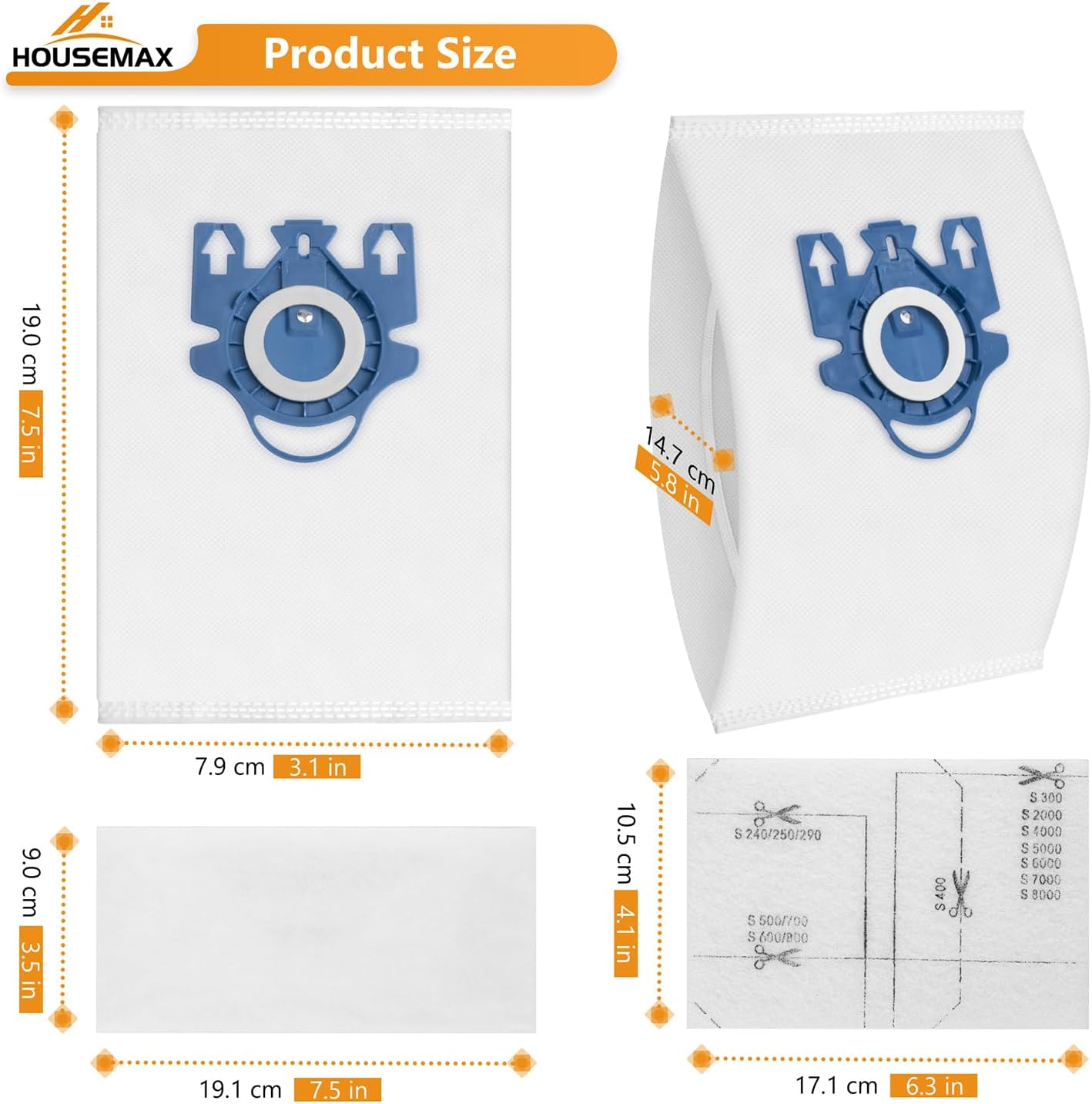 6 Packs Type GN 3D Airclean Efficiency Dust Bags for Miele Canister Vacuum Cleaner Classic C1 Complete C2 C3 S2 S5 S8 400 600 800 Series, Include 2 Motor Protection Filters and 2 Exhaust Filters image number 5