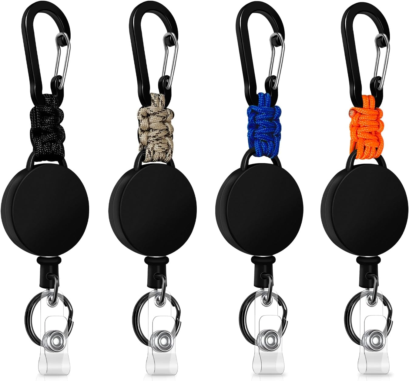 Retractable Keychain 4 Pcs Heavy Duty Carabiner Badge Holder Retractable Badge Reel ID Holder Extendable Key Ring Key Holder for Abs Casing with 24 Inches Steel Retractable Cord and Paracord image number 4