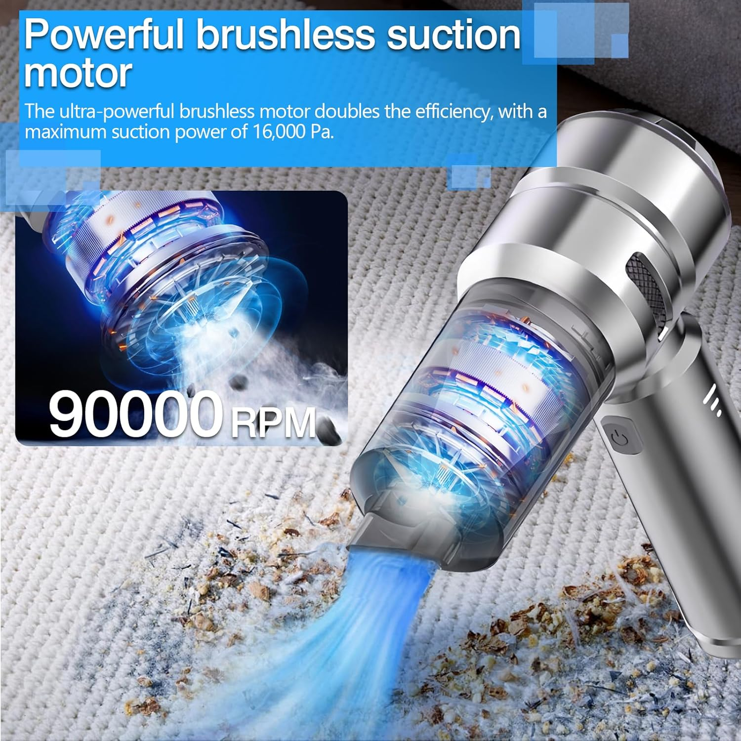 Car Vacuum Cleaner, 4 in 1 Cordless Handheld Vacuum Cleaner, 22000PA High Power Mini Vacuum Cleaner, Rechargeable Handheld Vacuum,Portable Cordless Compressed Air Duster Air Blower for Car Home image number 6