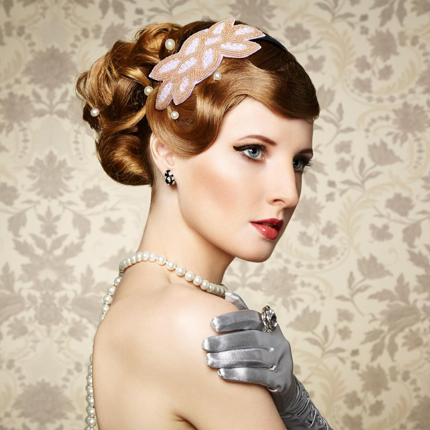 1920S Headbands for Women Head Bands Accessories Crystal Bridal Wedding Black Headpiece 20S Rhinestone Flapper Vintage Hair Valentines Accessory for Girls Costume Prom Party Art Deco (White Gold)