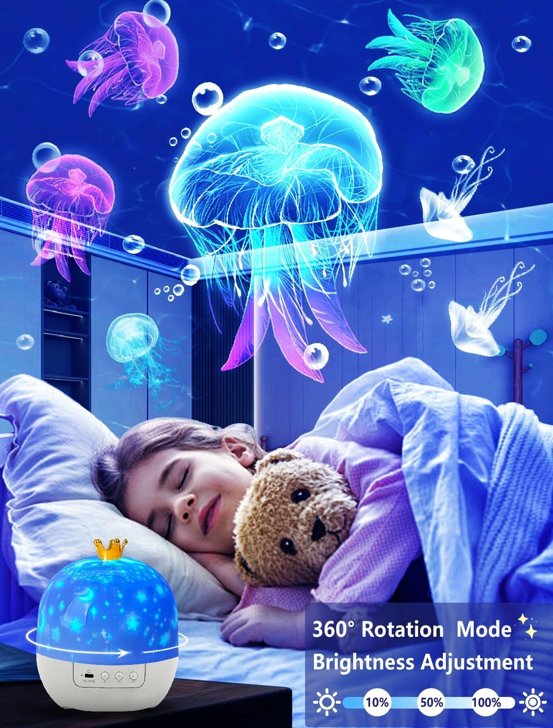 Projector Night Light for Kids + 21 Sets of Films, Kids Night Light Projector for Bedroom, Ceiling, Galaxy Projector for Girls with 360&deg; Rotation, Dimmable for Birthday, Christmas, Nursery, Room Decor image number 2