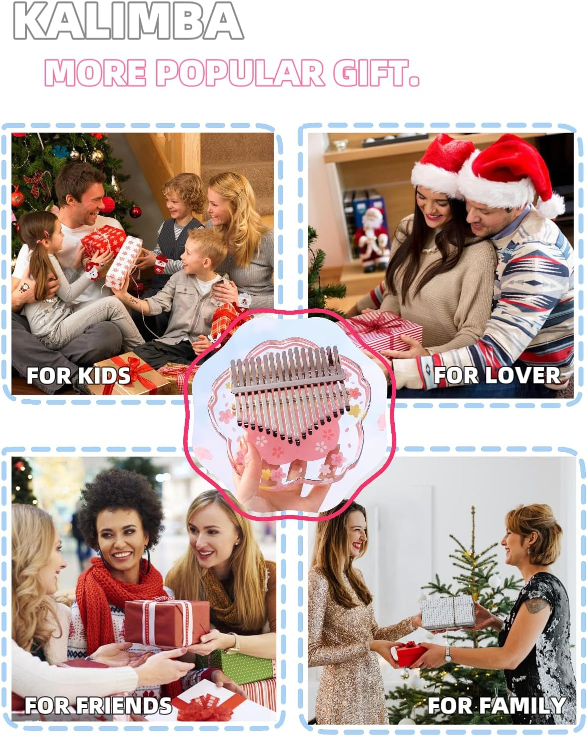 Kalimba Thumb Piano Portable 17 Keys Finger Piano Acrylic with Tune Hammer and Study Instruction,Musical Instruments Birthday Kid Adult Beginners Professional(Cherry Pink) image number 3