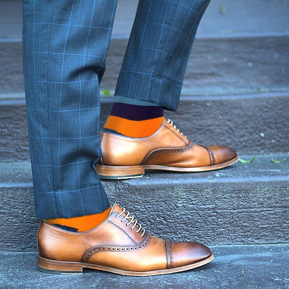 Hoyols Men'S Dress Casual Colorful Stripe Cotton Socks Patterned Business Long Socks (5 Packs) image number 2