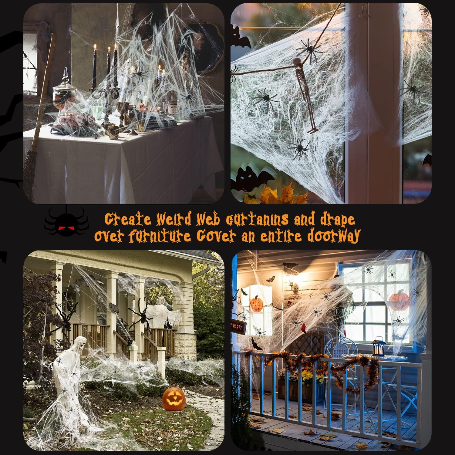 Halloween Spider Web Decorations 800 Sqft Halloween Indoor Outdoor Decor Super Stretch DIY Stretchable Cobwebs White Web with 30 Plastic Fake Spiders for Party Yard Haunted House Decoration image number 4