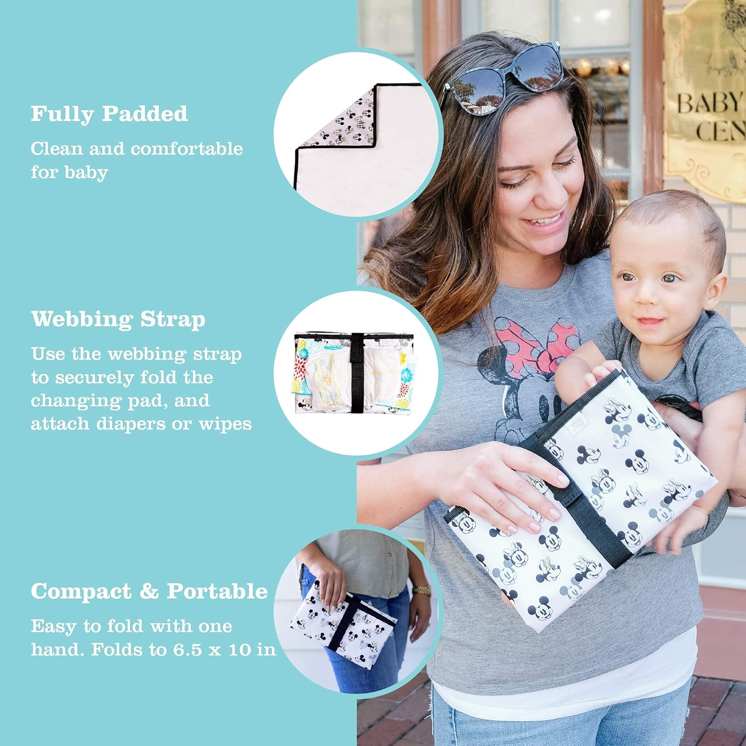 J.L. Childress Disney Baby by Full Body Portable Changing Pad for Baby, Mickey Minnie Ivory, 19X30 Inch (Pack of 1) image number 4