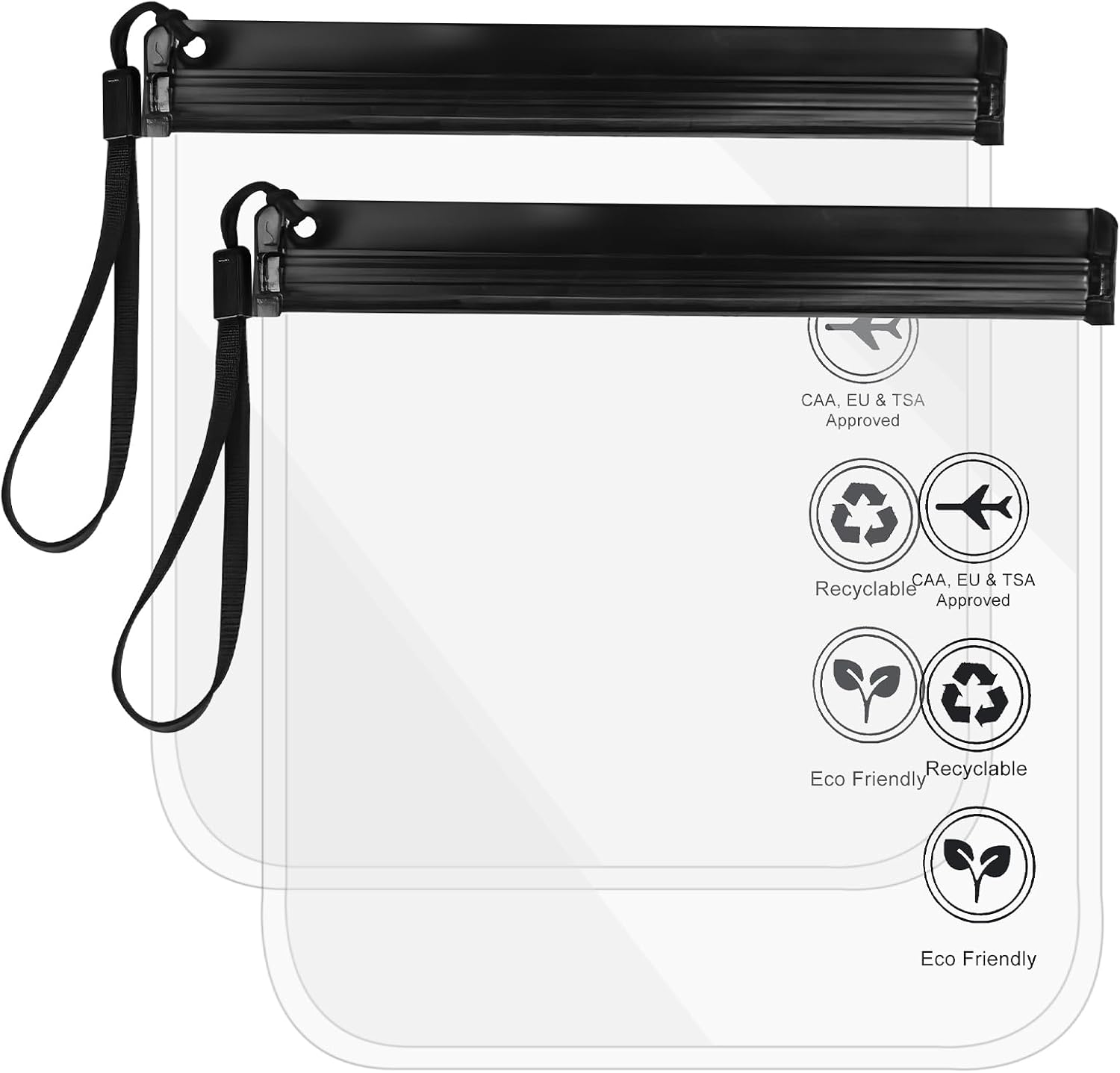 Coastalpure Clear Travel Toiletry Bag, (20X20Cm) Leakproof Liquid Bags for Airports, Waterproof Cosmetic & Makeup Organizer Pouch, 2 Pack Black for Carry-On Luggage image number 2