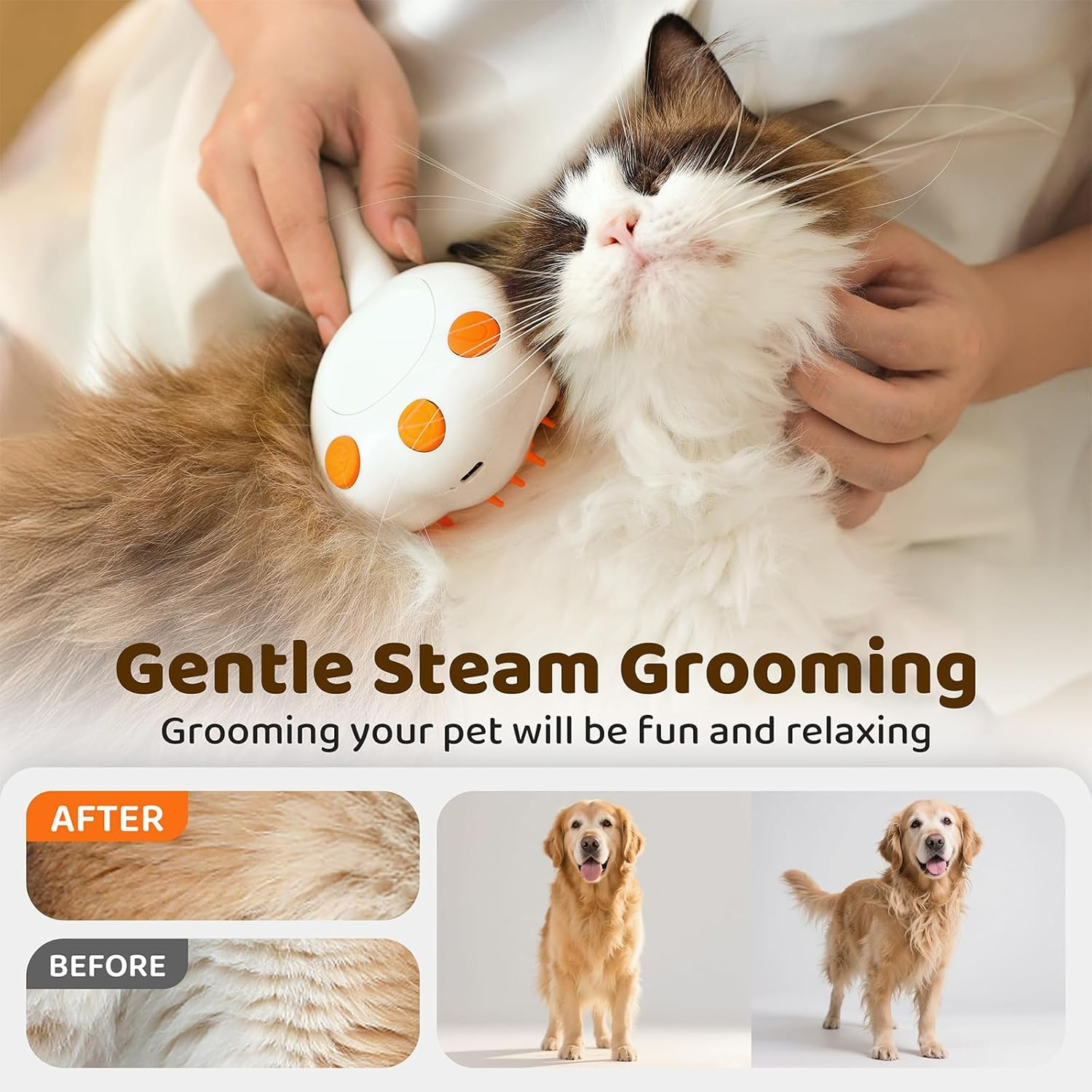 XIULIUU Cat Brush with Steam Spray, 6-In-1 Pet Hair Remover, Steamy Skin Friendly Deshedding Grooming Tool, Suitable for Shedding & Haired Pets, Anti-Static Cats & Dogs Spray Hair Removal Comb