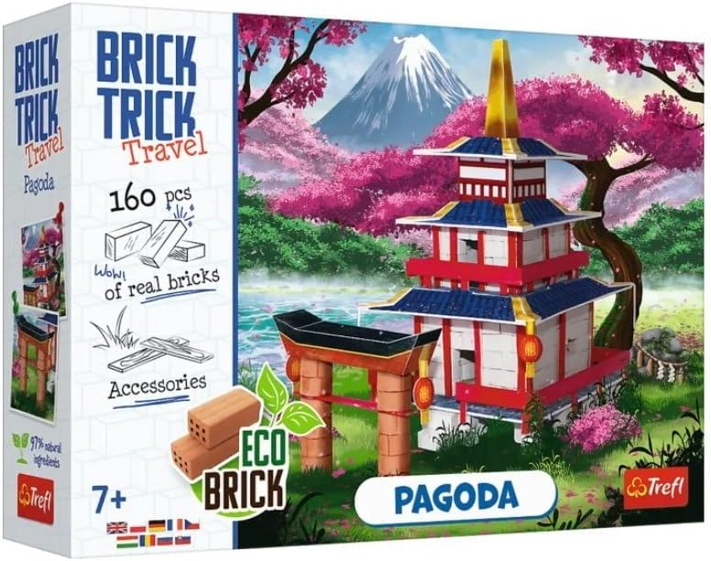 Trefl - Brick Trick Travel: Pagoda - Building with Bricks, EKO Real Bricks, Travel, 160 Bricks, for Children from 7 Years