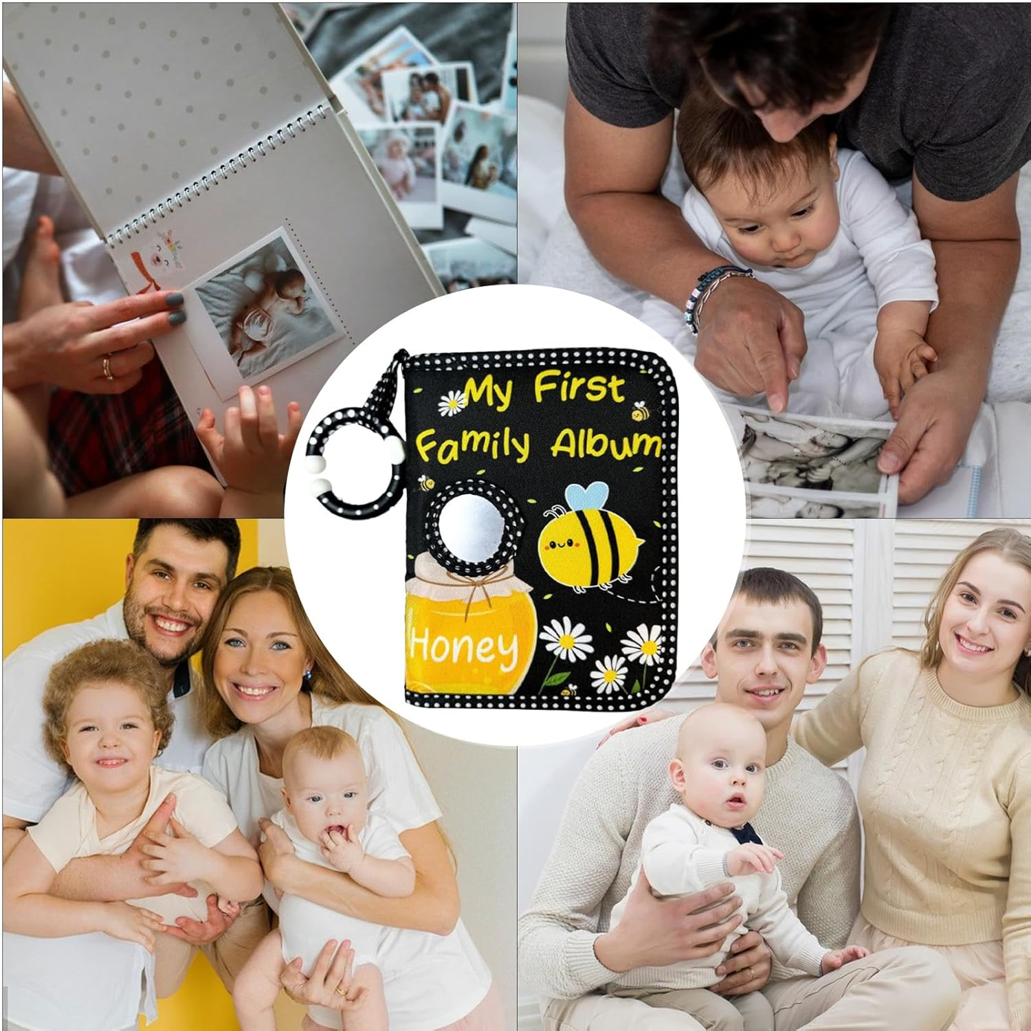 Baby Photo Albums, First Baby Picture Book Toddler Photo Album, Bee Print Book with Safe Mirror, Soft Cloth Scrapbook Mom Must Haves for Expecting Parents Wedding Keepsake image number 5