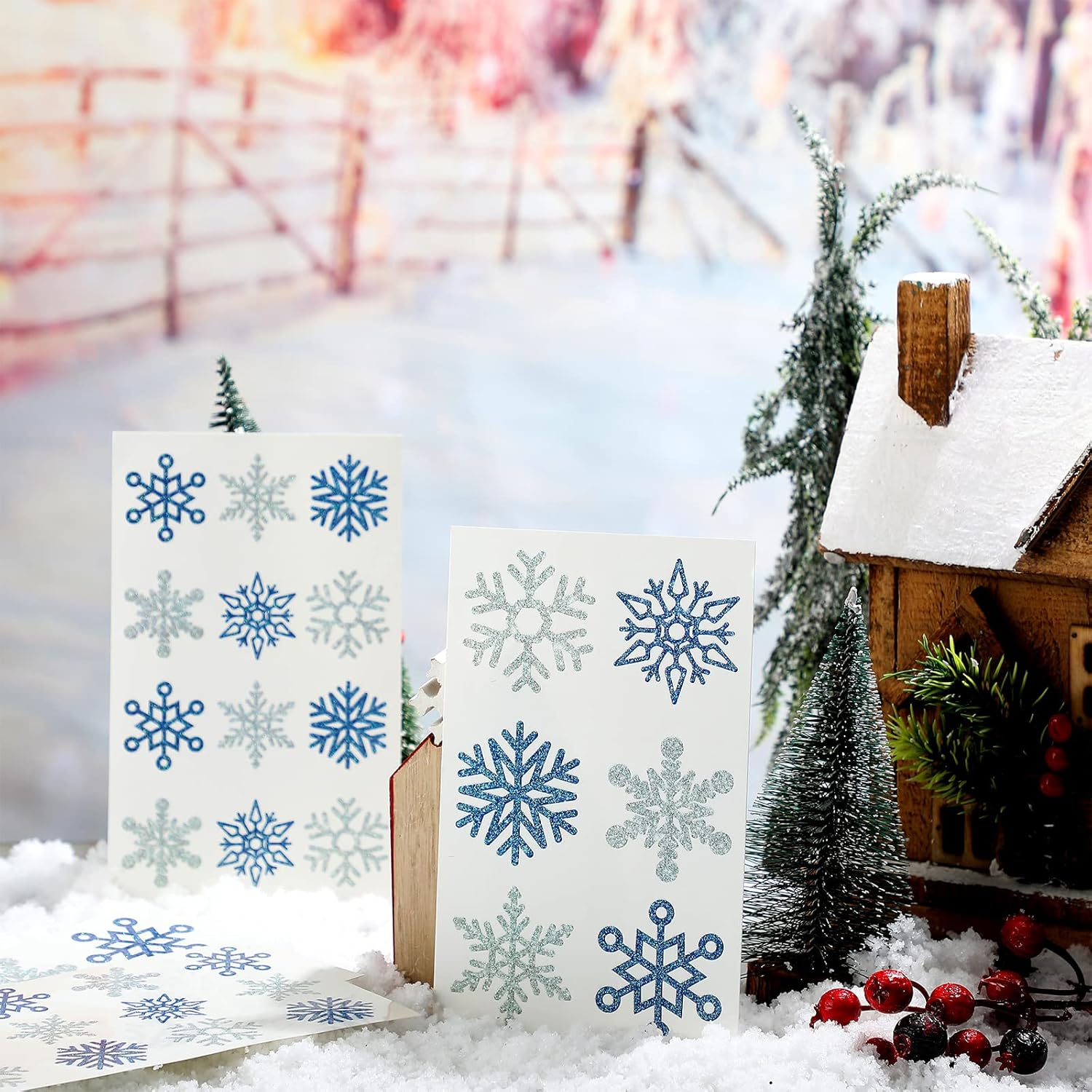 Kathfly 180 Pcs Snowflake Temporary Tattoos Winter Christmas Glitter Sticker Party Decorations Supplies Favors Gifts Cute Apparel Accessories for Body Face Women Party Supplies(Snowflake) image number 6