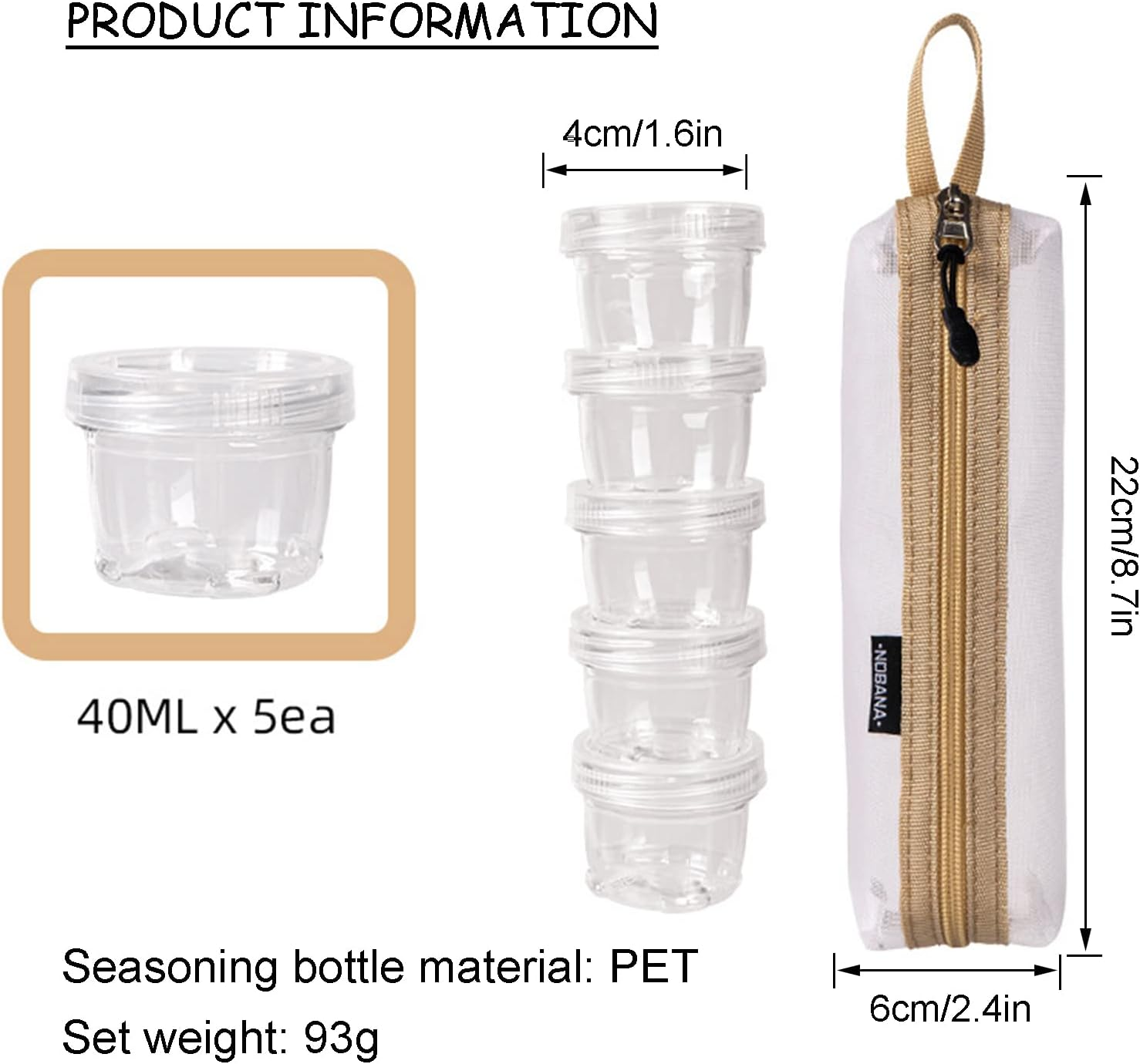 Joyeee Set of 5 Outdoor Spice Jars Set, Portable Seasonings Box for Sauce Condiment, Leak Proof Seasoning Canister with Storage Bag for Camping BBQ Picnic Hiking Fishing Family Use Travel Size image number 4