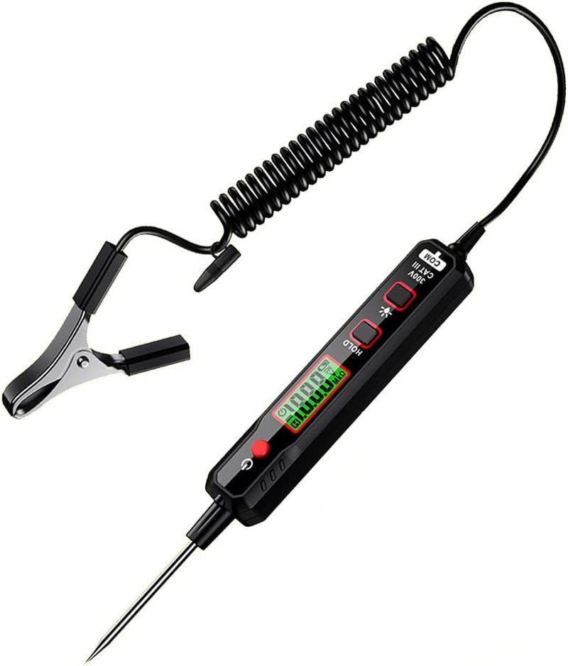 Car Voltage Detector 100V DC Voltage Tester Automotive Electric Circuit Tester Car Truck Low Voltage & Light Tester with Flashlight, Backlight, LCD Display, 190Mm Extended Spring Wire image number 2