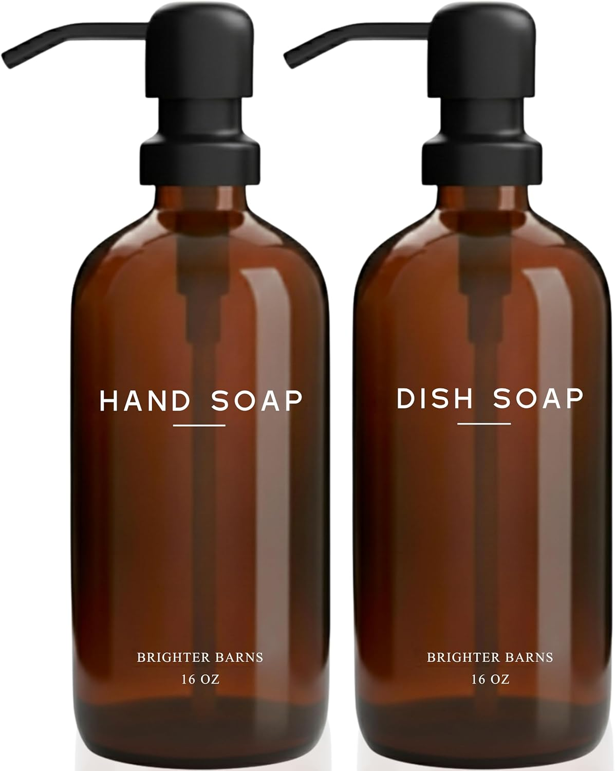 White Glass Hand and Dish Soap Dispenser Set by Brighter Barns - Modern Kitchen Soap Dispenser Set & Pump for Sink - Farmhouse Home Decor, Minimalist Kitchen Accessories (White)