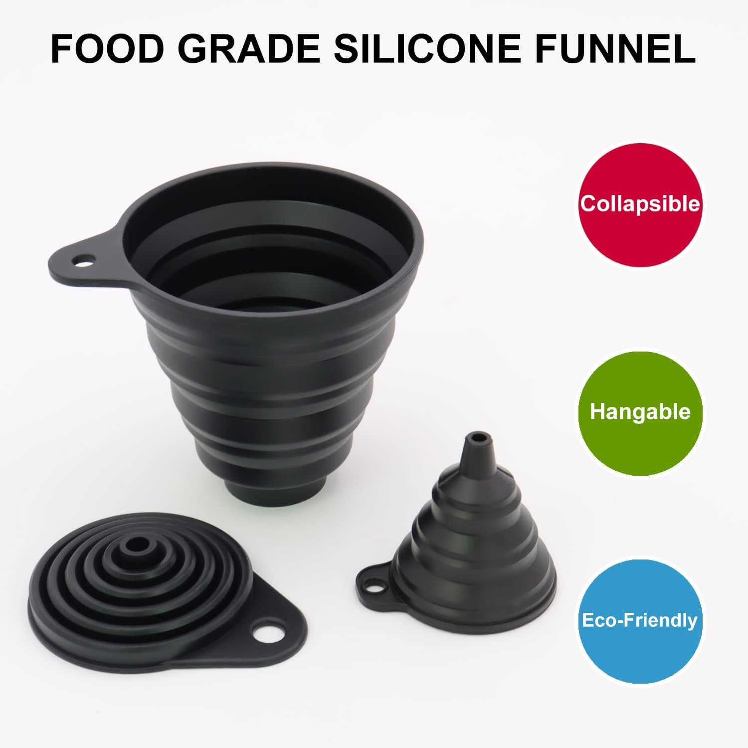 Kitchen Funnel Set, 3 Sizes of Food Grade Funnels for Filling Bottles, Premium Silicone Collapsible Funnel for Transferring Liquid, Powder Transfer, Large Wide Mouth Canning Funnel, Small Funnel image number 6