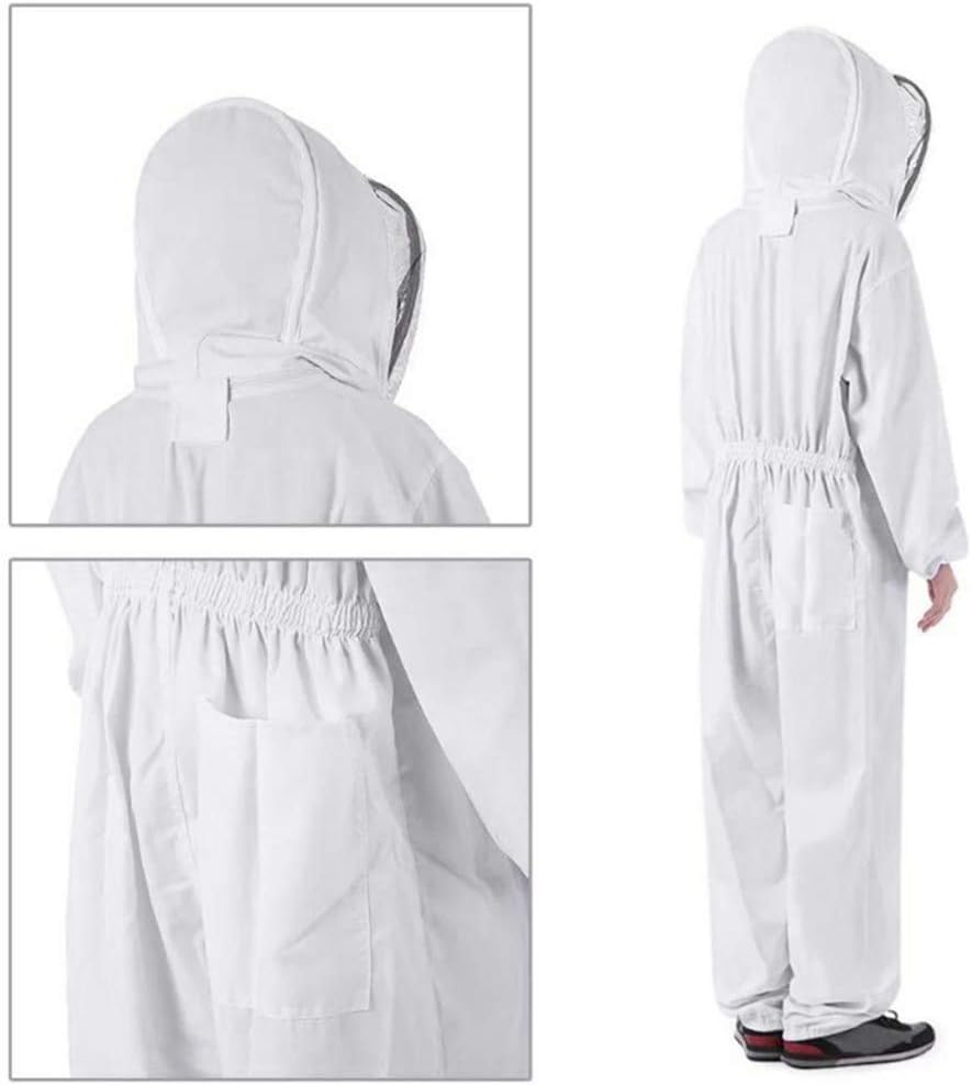 Oshhni Beekeeper Suit Bee Keeping Hooded Beekeeping Suit Jacket White, White, L