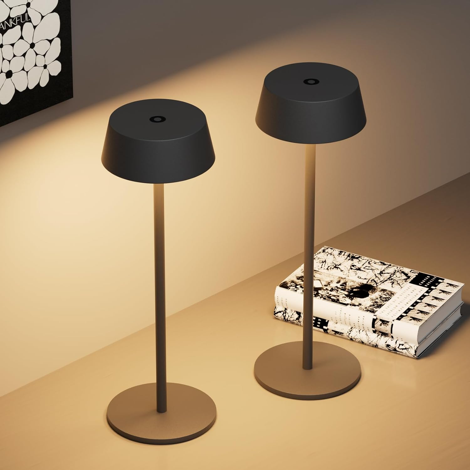 Klighten Pack of 2 LED Dimmable Battery Table Lamp Wireless Touch Metal Aluminium Battery Operated Black Table Lamp IP54 Waterproof Outdoor Portable Table Lamp for Indoor / Outdoor Use, 3000 K ~ 6000