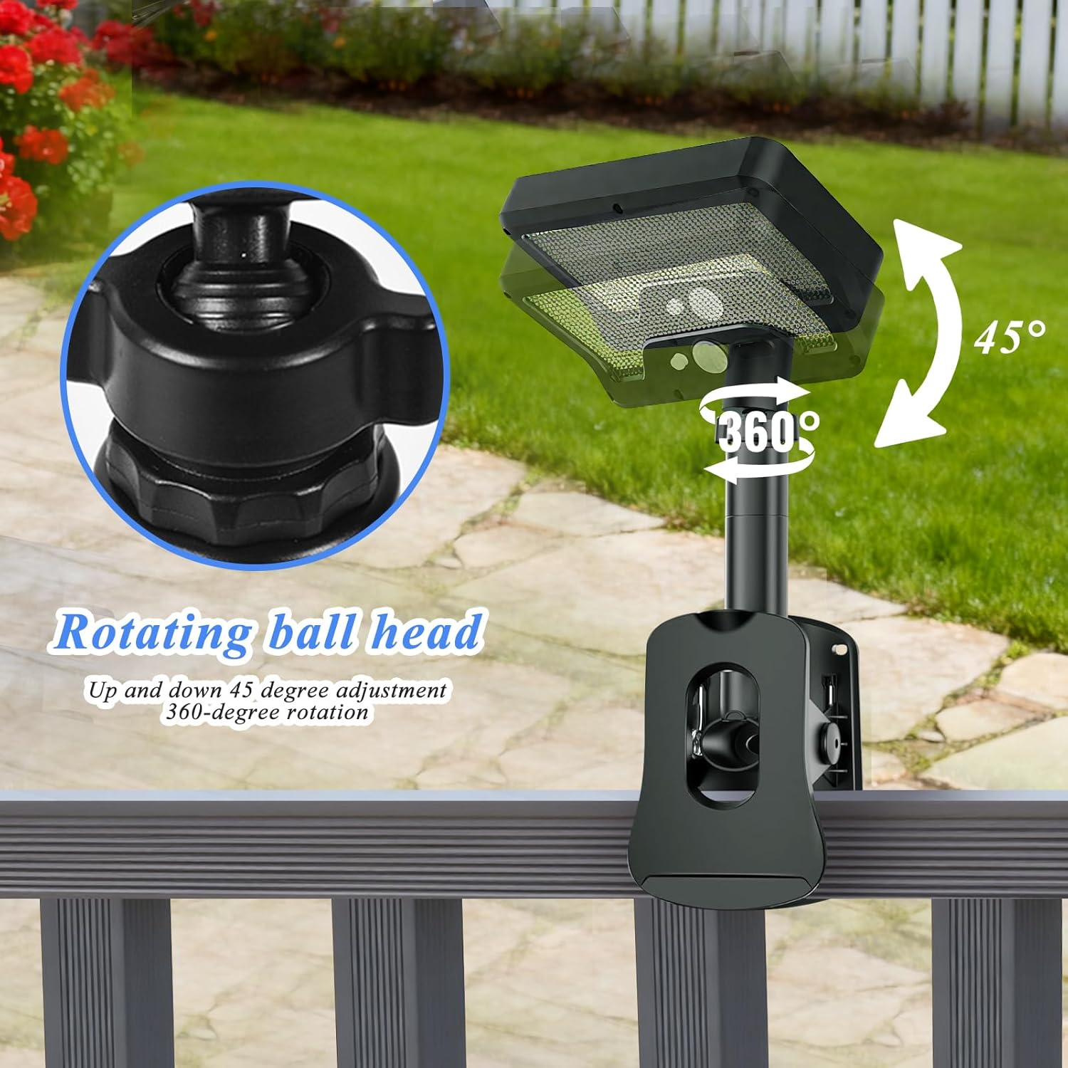 Pacify Clip on Solar Lights Outdoor 92 Leds 600LM Bright Solar Fence Lights with Motion Sensor, 360&deg; Rotatable IP65 Waterproof 3 Modes Powered Clamp Light for Deck Gutter Patio (2 Pack White Light)