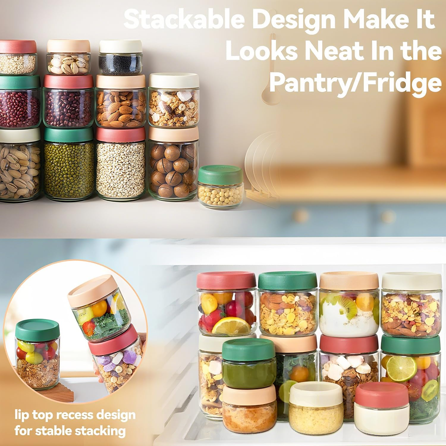 6 Pack 350ML Overnight Oats Container Jar with Airtight Lid, Freezer Dishwasher Safe Glass Food Storage Containers, Meal Prep Containers for Salad Pickle Snacks Jam, Fridge Pantry Storage Containers image number 4