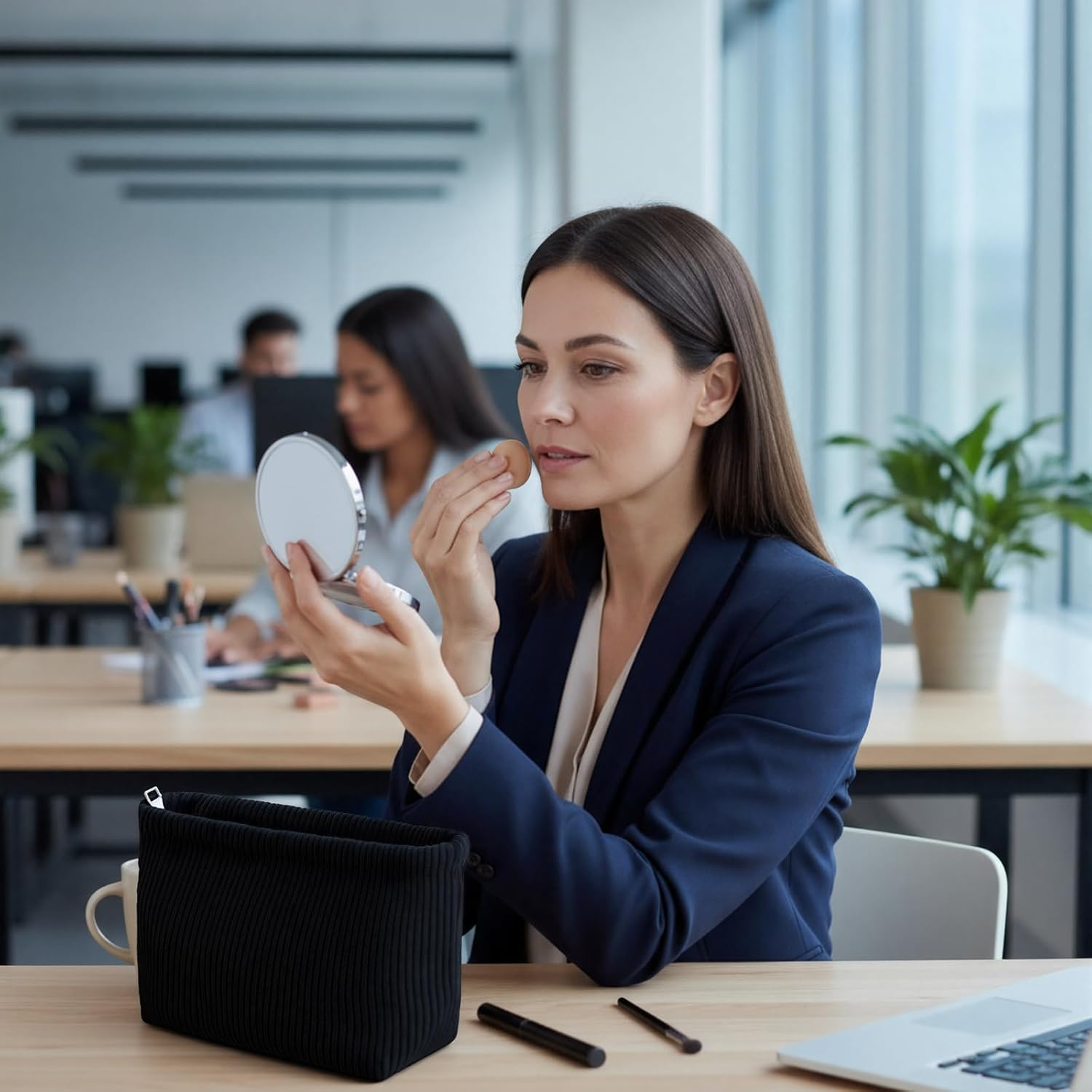 Sanwuta 3 Pack Corduroy Makeup Bag Set Cosmetic Toiletry Travel Pouch Organizer Velvet Makeup Bag for Women Large Pouch Zipper Purse Make up Organizer, Women Girls Gift, Black, Corduroy image number 1