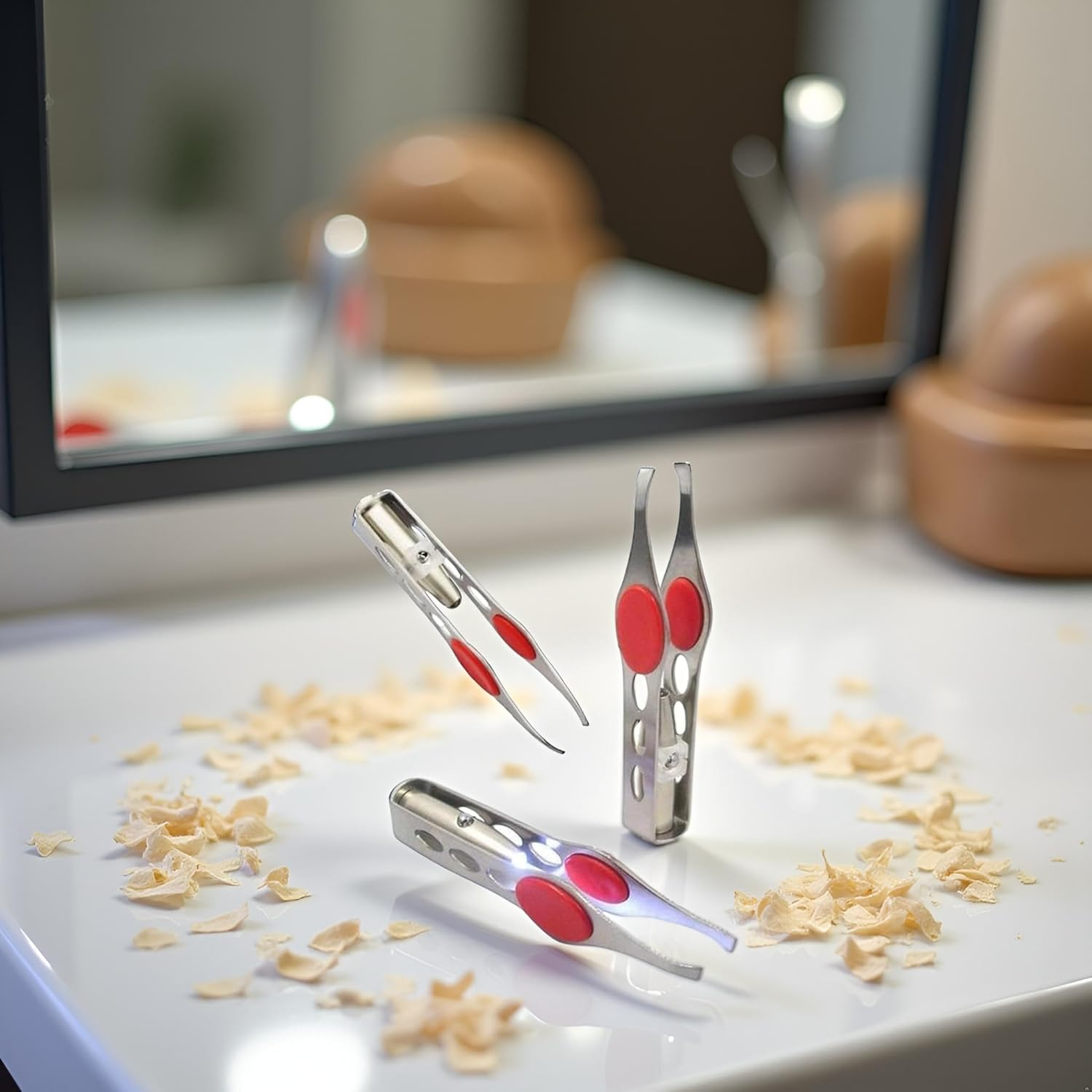 2 Pcs Silver Tweezer with LED Light for Hair Removal Makeup Tool Eyebrow Eyelash Tweezers for Women Facial Hair, Lash Trimmer,Hair Ingrown for Tweezer,Women'S Hair Removal Tweezers image number 3