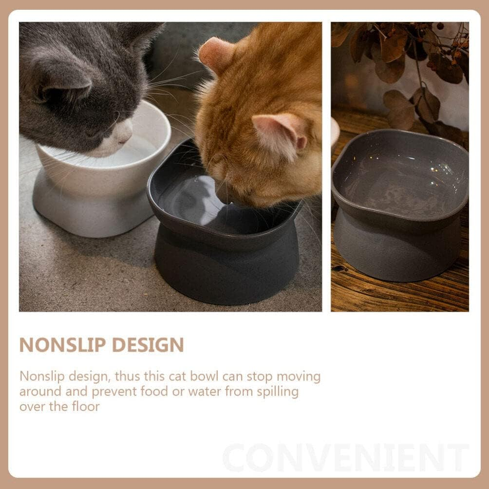 Alipis Cat Elevated Bowl Extra Wide Elevated Cat Food Bowl, Kitten Neck Protection Bowl Wide Shallow Cat Food Dish, 2Pcs
