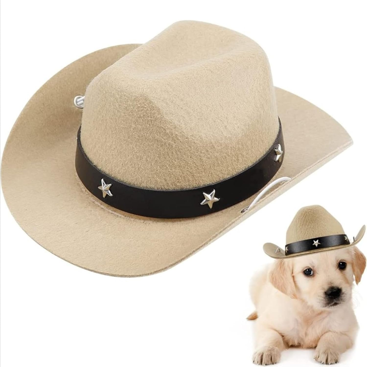 Dogs Cat Pet Cowboy Costume Cowboy Hat with Bandana Set for Halloween, Christmas, Holiday, Party, Cosplay (Khaki, Small) image number 2