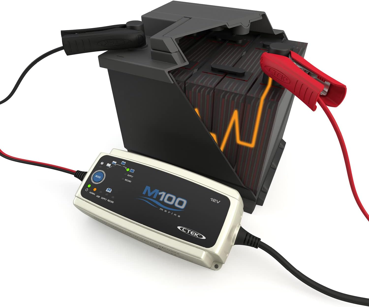 CTEK M100, Battery Charger 12V, Marine Charger and Maintainer, Reconditioning, AGM and Supply Mode, Connect and Forget, Float/Pulse Maintenance and with Comfort Connect Eyelet M8 Connectors image number 3