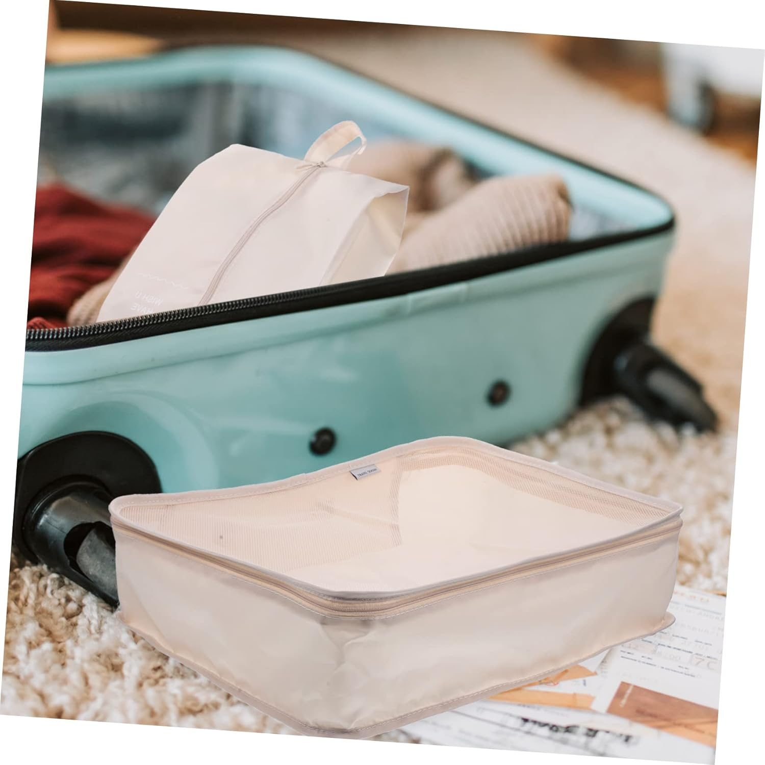 ANDRESLAD Travel Packing Cubes Storage Bags Set of Polyester Mesh Lid Space-Saving for Suitcase Organization image number 2