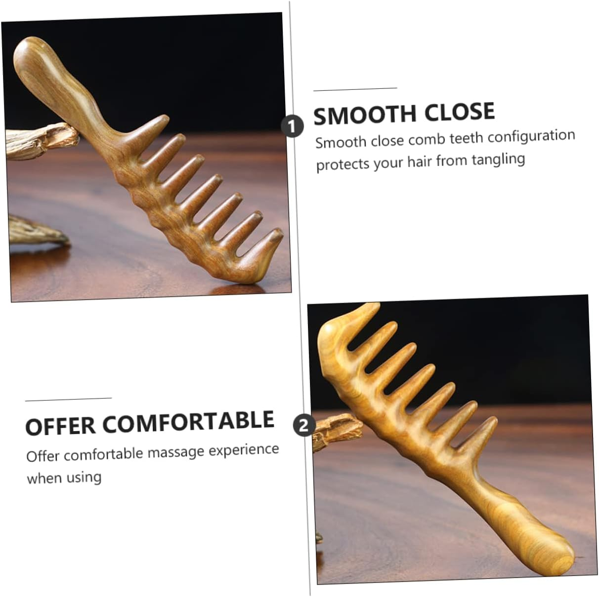 TOVINANNA Sandalwood Hair Comb for Dandruff Scalp Massage Wide Toothed Curly Hair Styling image number 2
