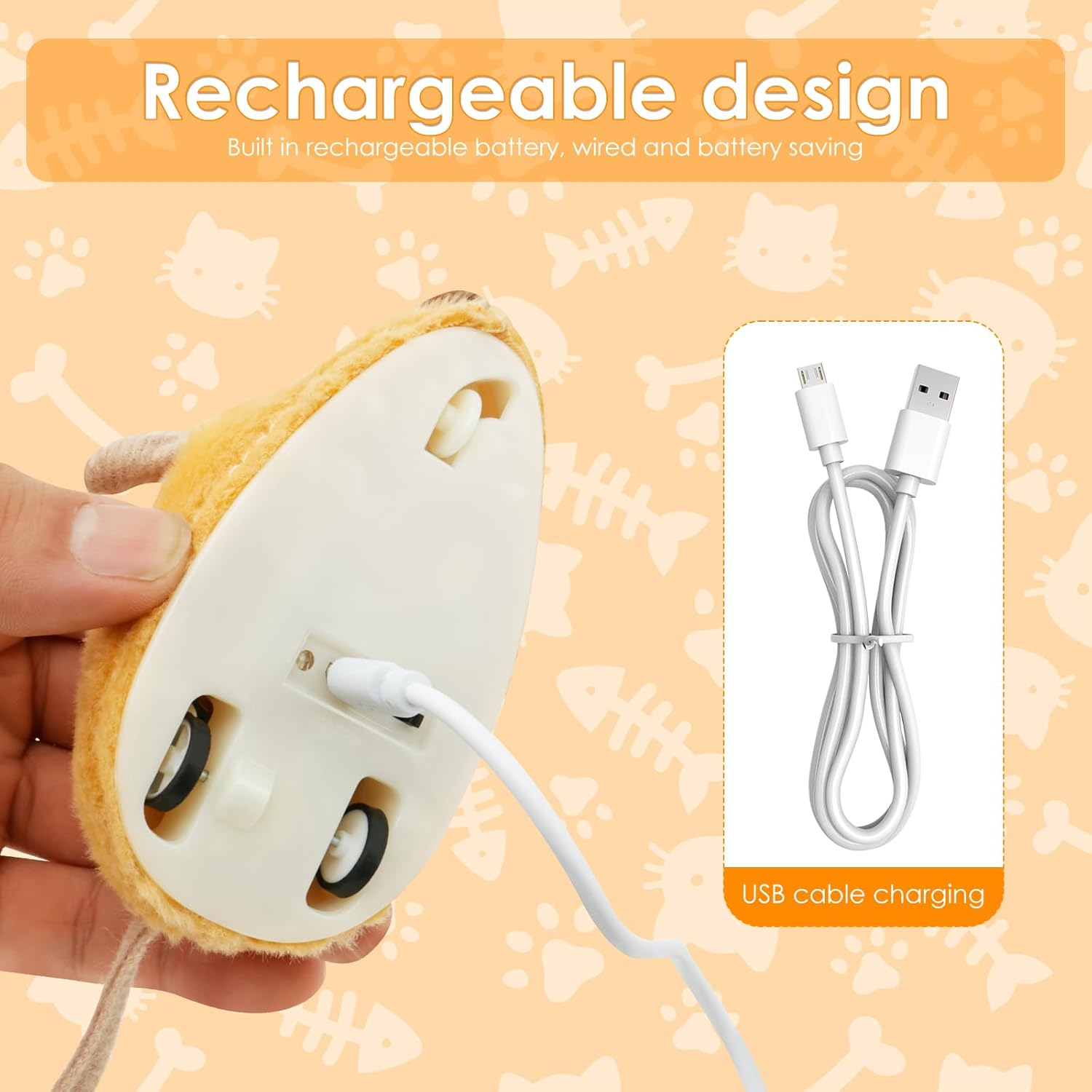 Awobepl 2Pcs Interactive Cat Toys with Feather Tail USB Rechargeable Moving Cat Toy with LED Light Cute Moving Kitten Toys Electric Cat Toy for Indoor Cat Boredom image number 4