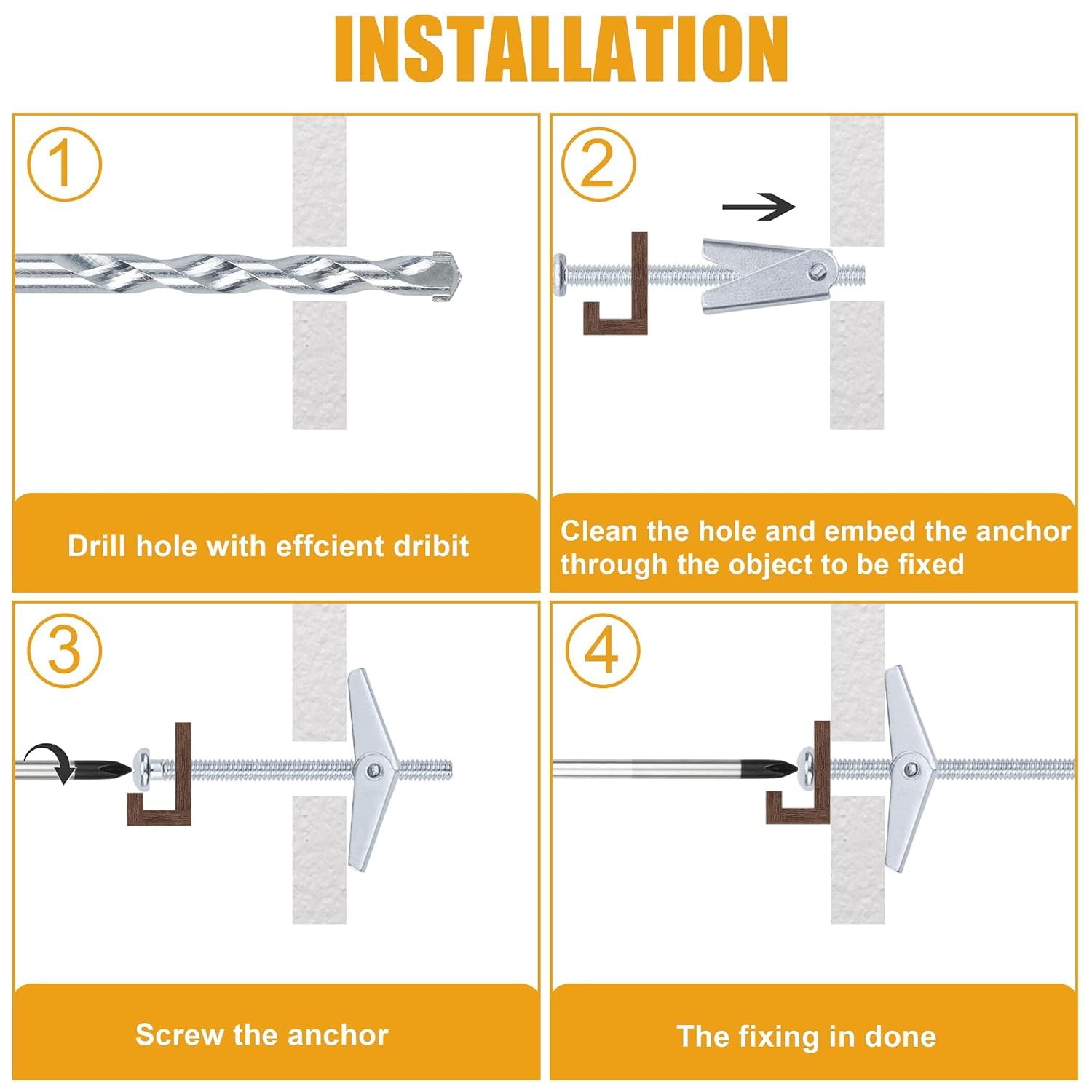 Assorted 24 Pcs Toggle Bolt and Wing Nut Kit for Hanging Heavy Items on Drywall - 1/8 Inch, 3/16Inch, 1/4Inch image number 4