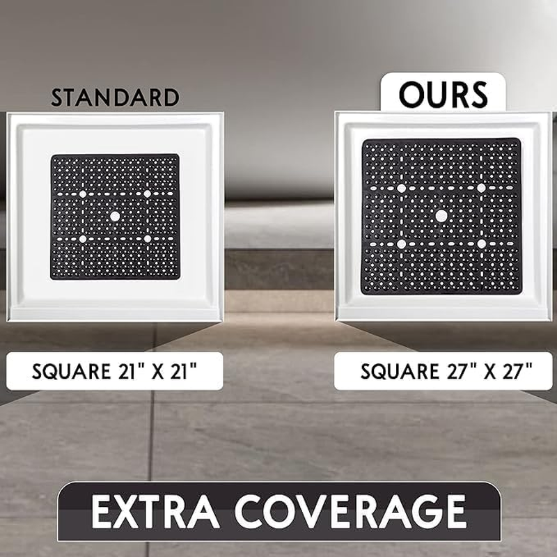 Large Square Shower Mat 69X69Cm for inside Shower Non-Slip anti Mould Shower Mats with Drain Holes & Powerful Suction Cups Shower Pad Bath Mat Shower Stall Floor Mat for Gym Hotels Bathroom (Grey)